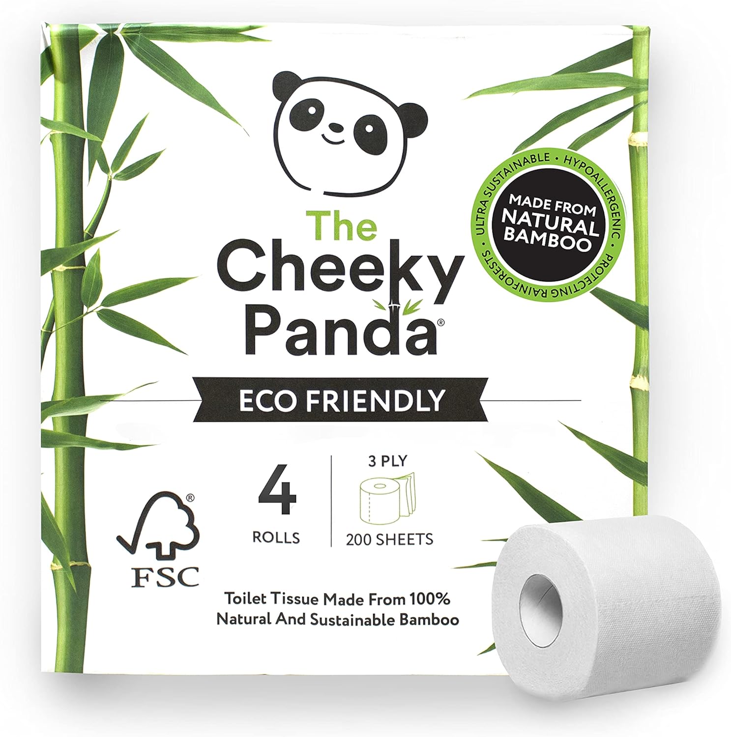 The Cheeky Panda – Bambus-Toilettenpapier (4er-Packung, 3-lagig, 200 Blatt)