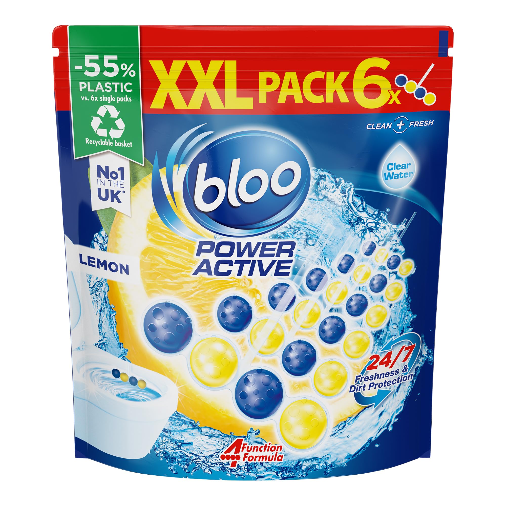Bloo Power Active Toilet Rim Block XXL Pack (300g = 6x50g) - Fresh Lemon Scent