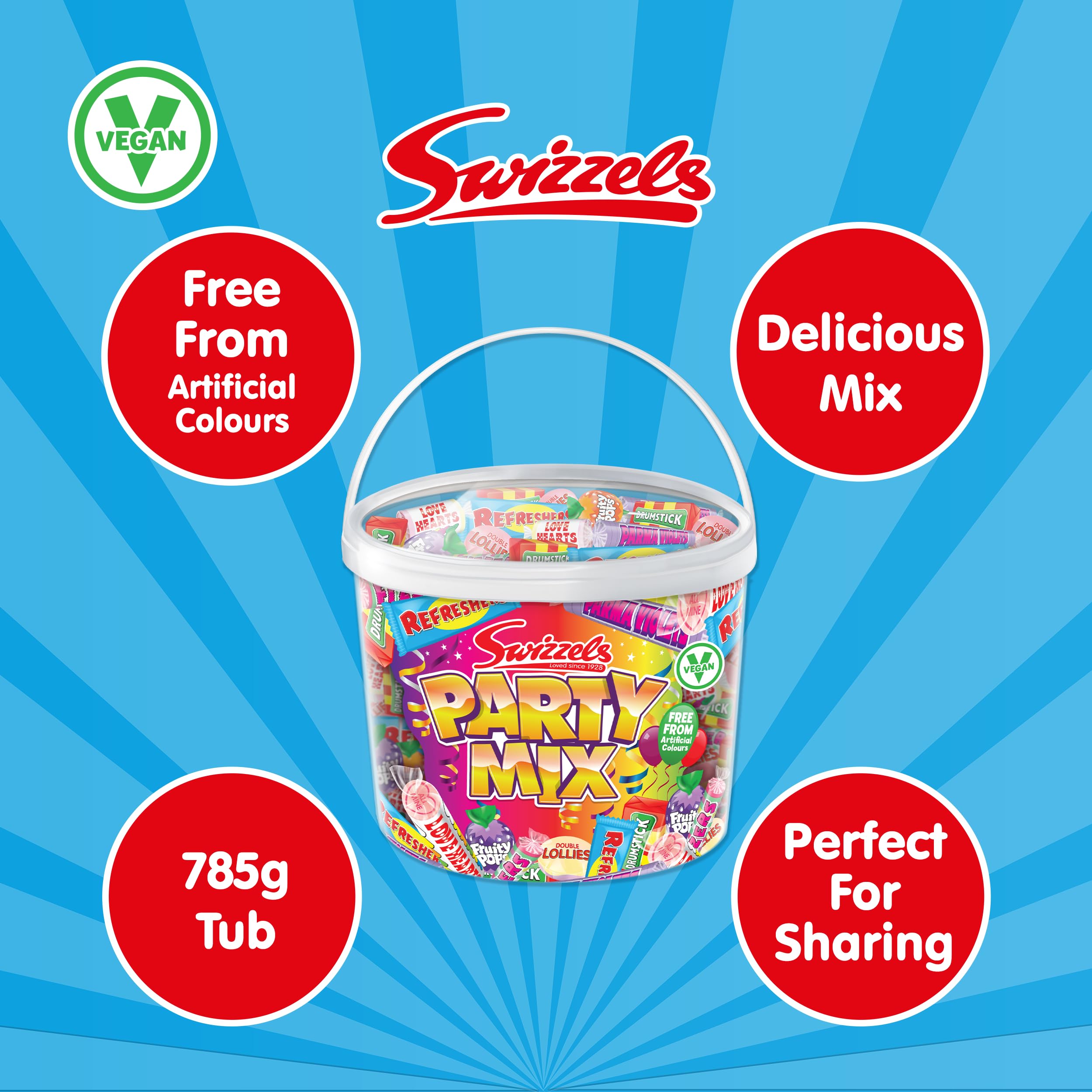 Swizzels Party Mix Tub 785g - Retro Sweets Bulk Assortment Vegan Friendly 3