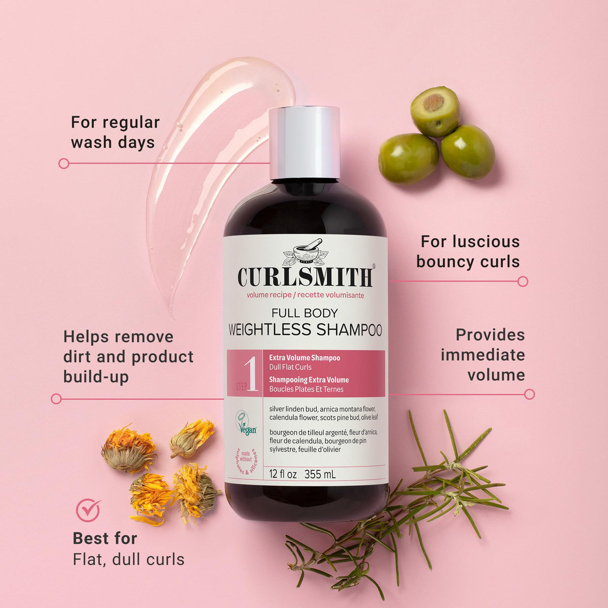 Curlsmith Full Body Weightless Cleanser Volumizing Shampoo for Wavy, Curly Hair - 355 ml