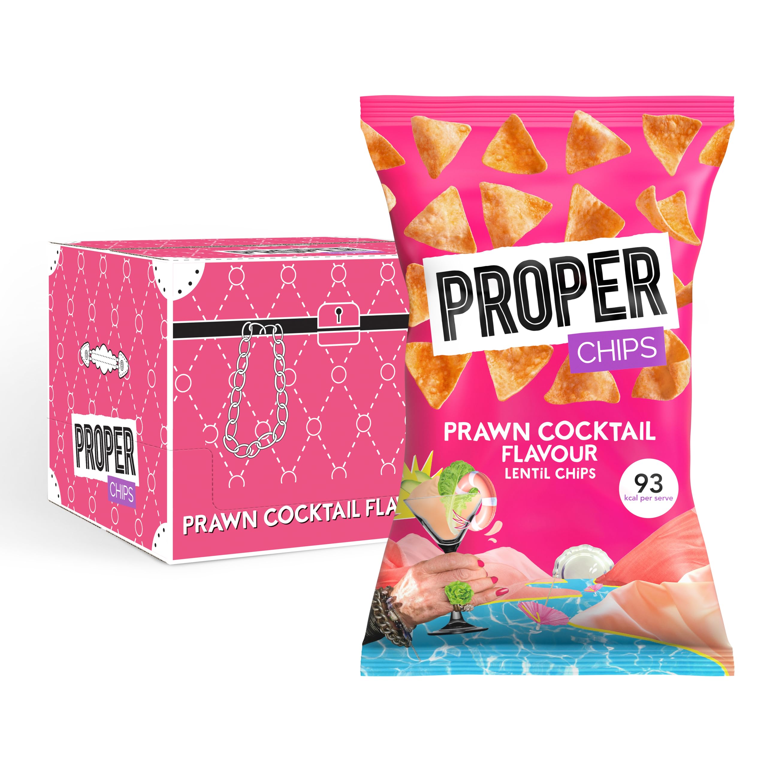 PROPER Prawn Cocktail Lentil Chips - Protein Rich Snack | Vegan & Gluten-Free | 8 x 85g Pack