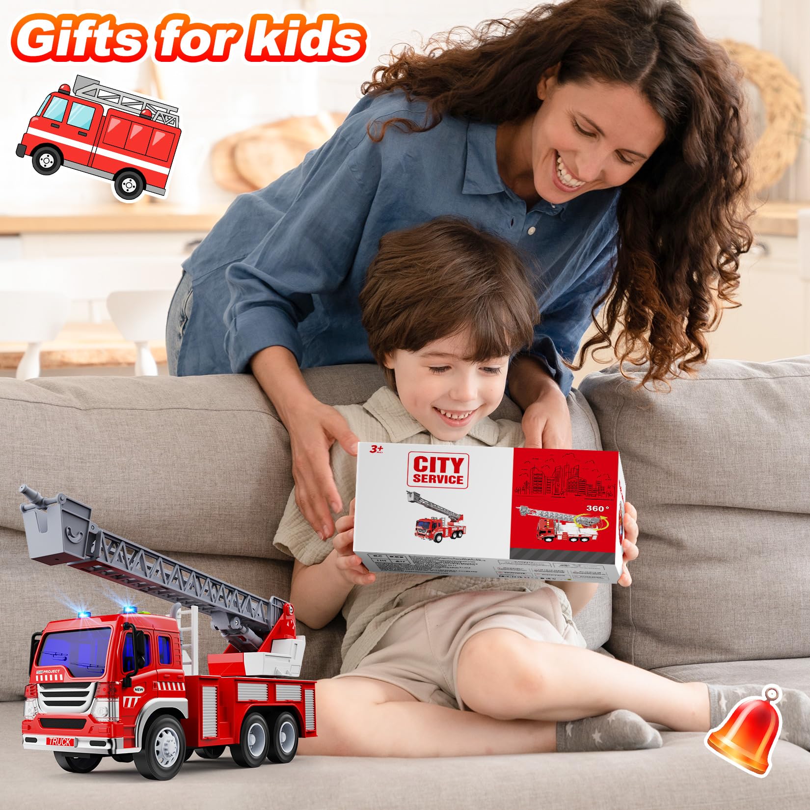 GizmoVine Fire Engine Toy - 1:16 Scale Light-Up & Sound Fire Truck for Toddlers 2-5 Years 14