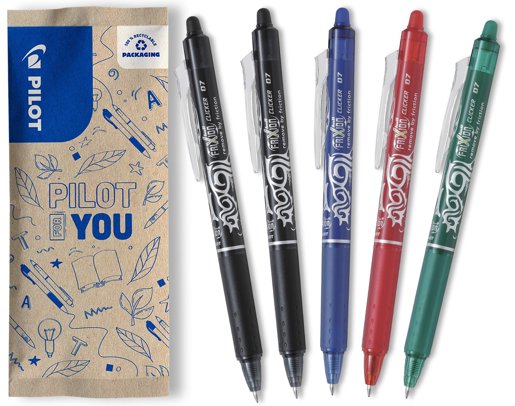 PILOT FriXion Ball Clicker Erasable Rollerball Pen - Medium 0.7mm Tip - Pack of 5 1