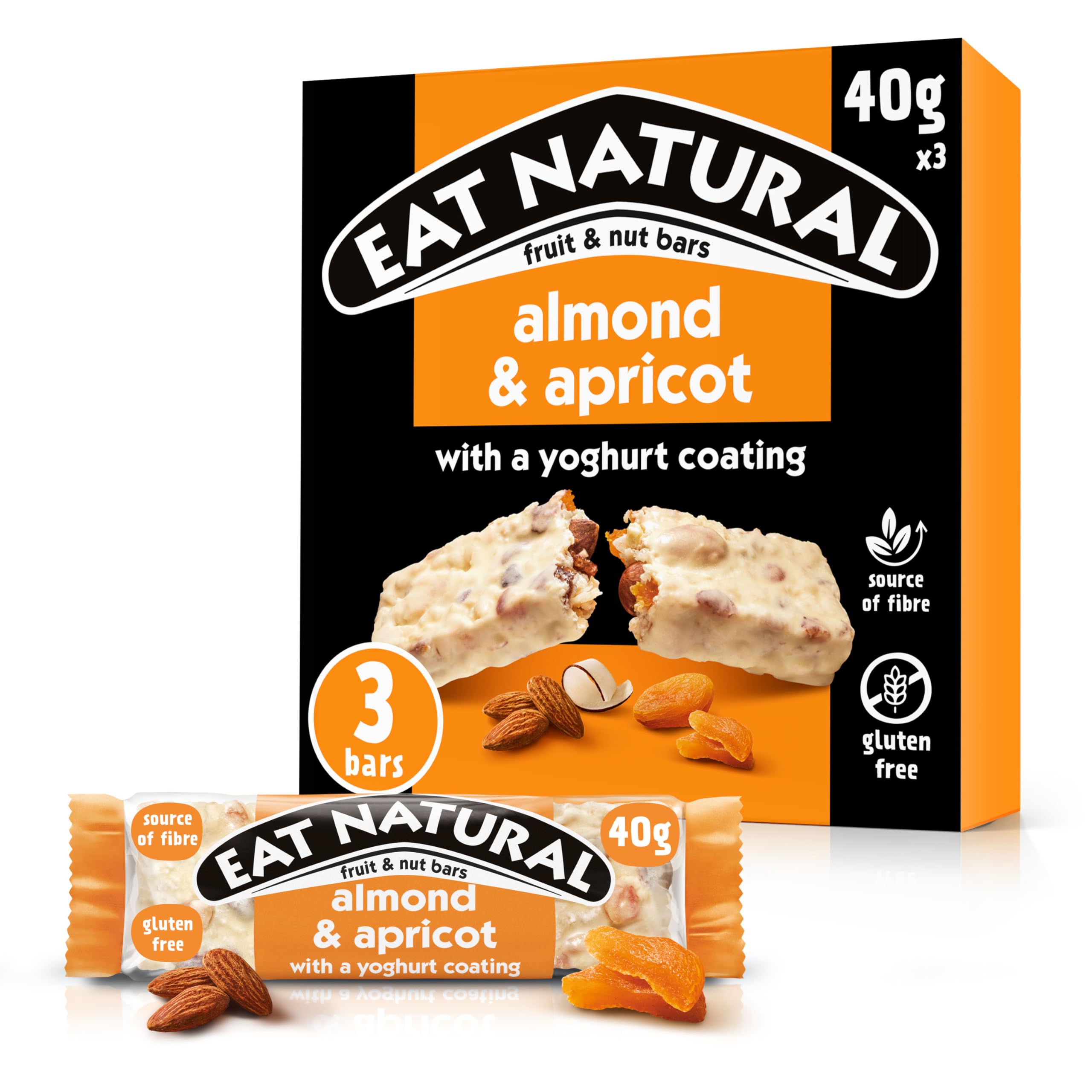 Eat Natural Almond & Apricot with Yoghurt Coating Fruit & Nut Bars, 3 x 4