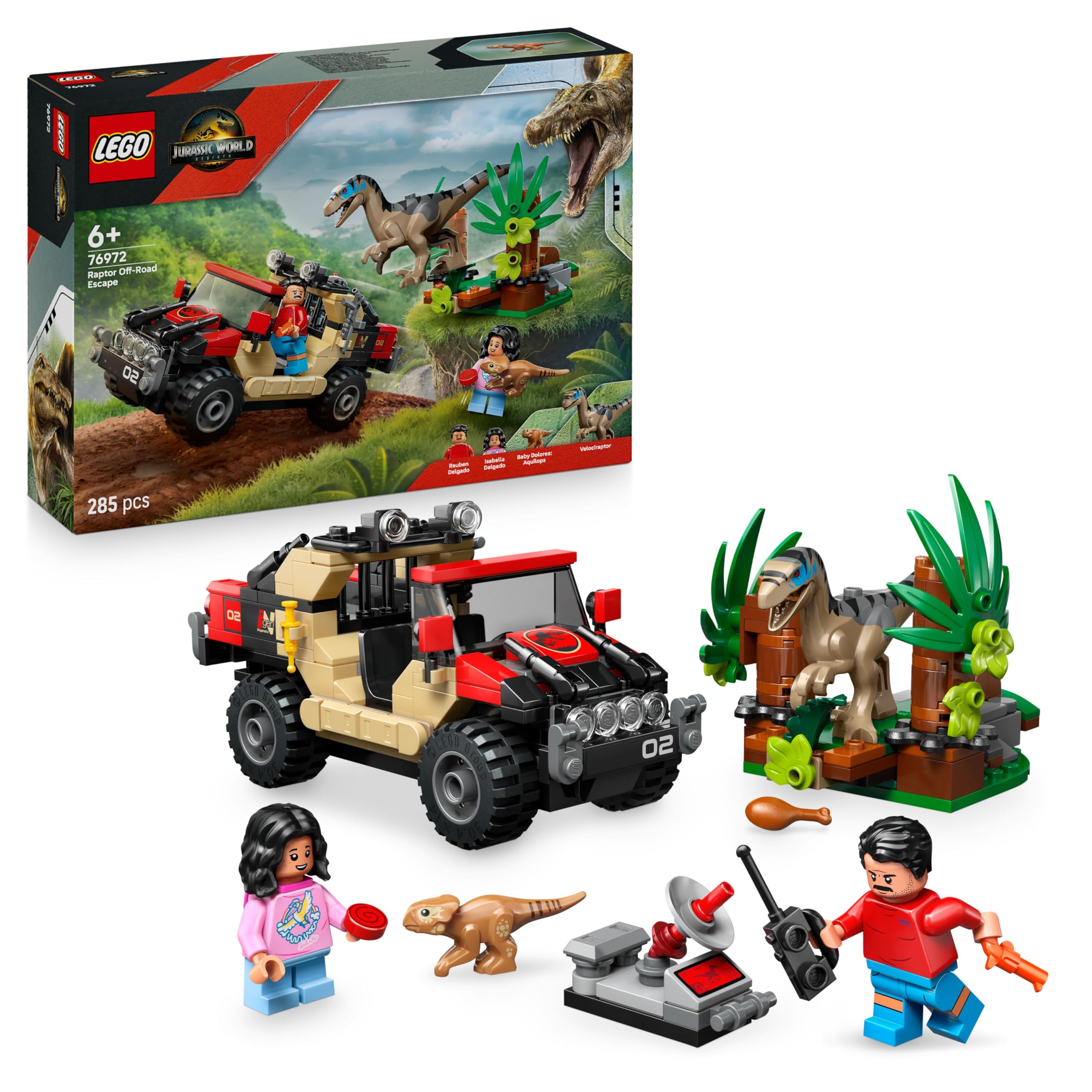 LEGO Jurassic World Raptor Off-Road Escape 76972 Building Toy Set | Ages 6+