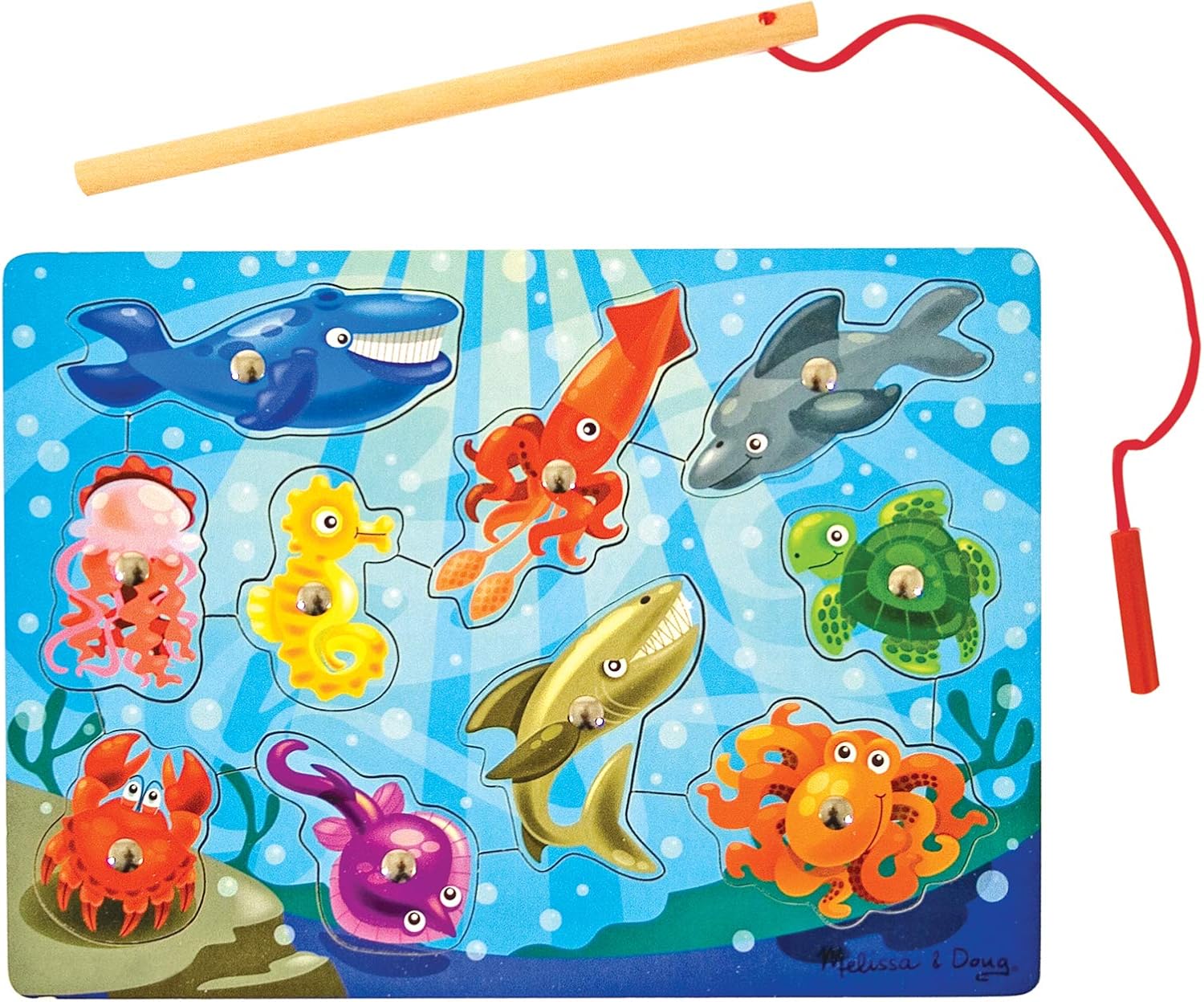 Melissa & Doug Magnetic Wooden Fishing Game - Underwater Puzzle Playset for Kids 3-8