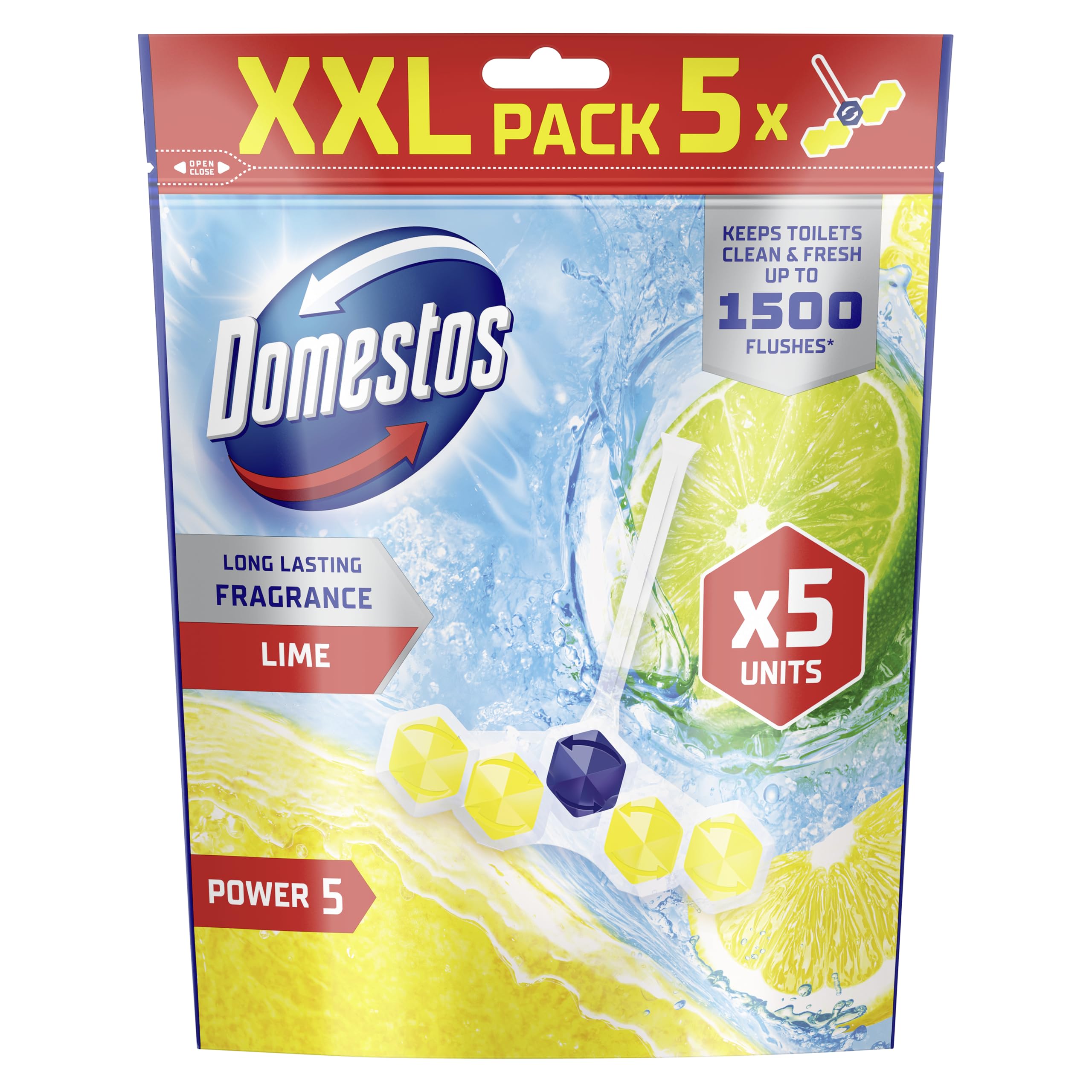 Domestos Power 5 Lime WC-Stein – Langanhaltender Toiletten-Erfrischer für bis zu 300 Spülungen