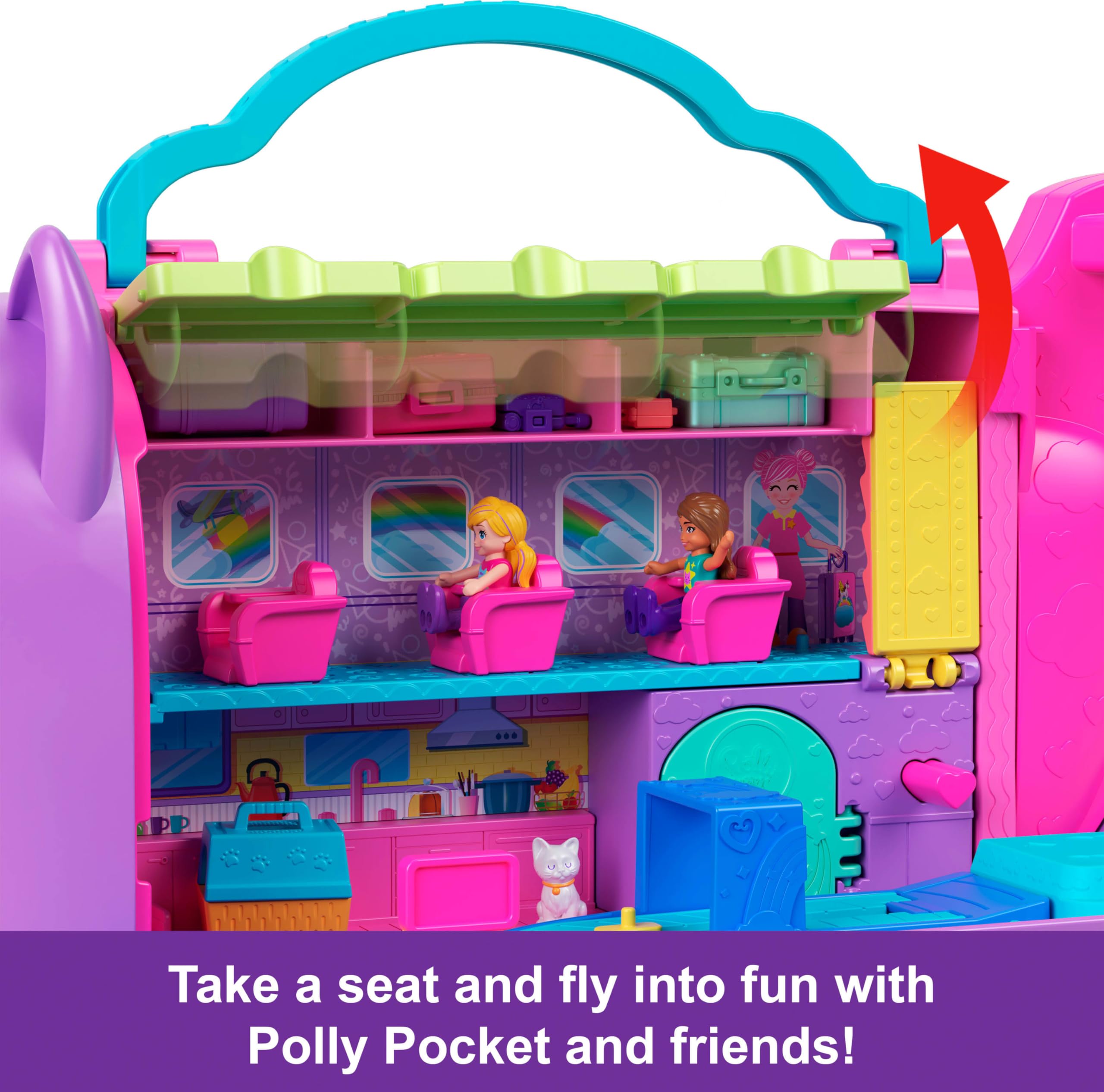 Polly Pocket Kitty Airways Airplane Playset - 2 Micro Dolls, 19 Accessories, Spinning Stage, Ages 4-10 7
