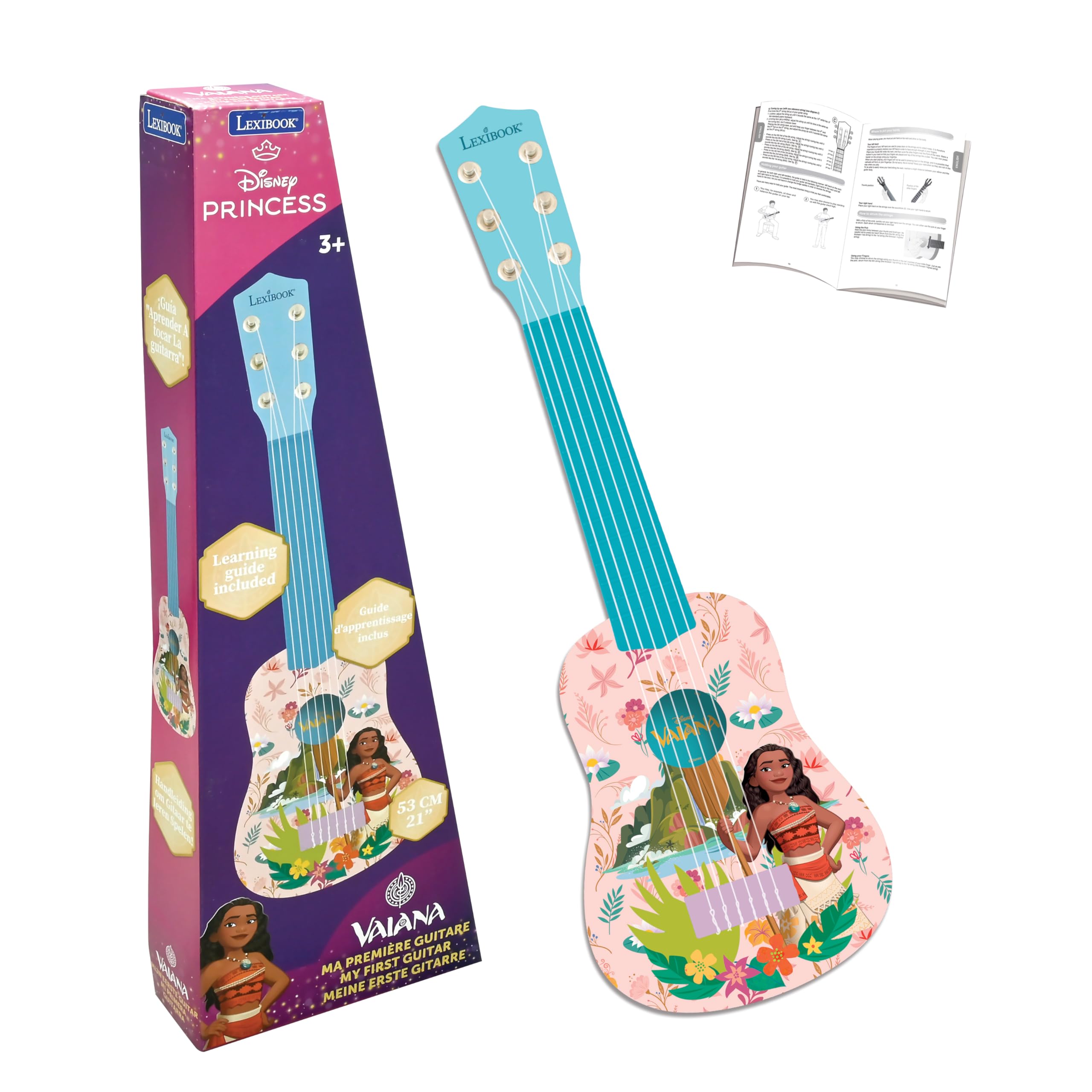 Lexibook Disney Moana My First Guitar - 6 Nylon Strings, 53 cm, Pink/Blue, Ages 3+