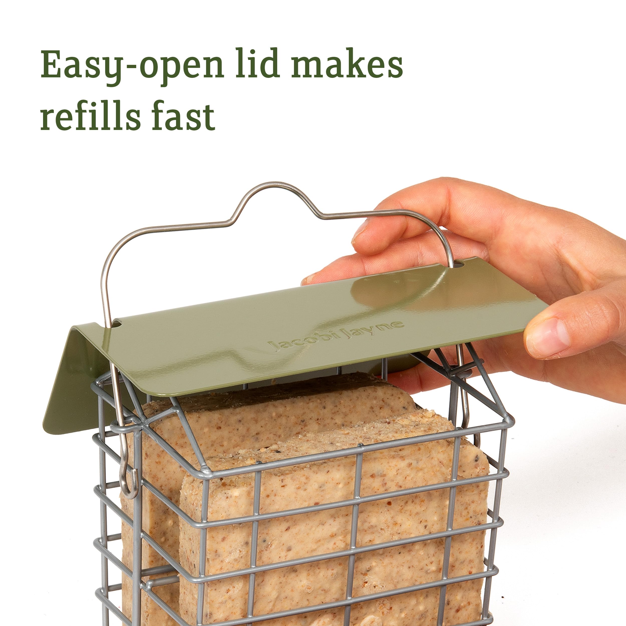 Jacobi Jayne Suet Cake Feeder - Holds 2 Suet Blocks | Weather Resistant Green Feeder 5