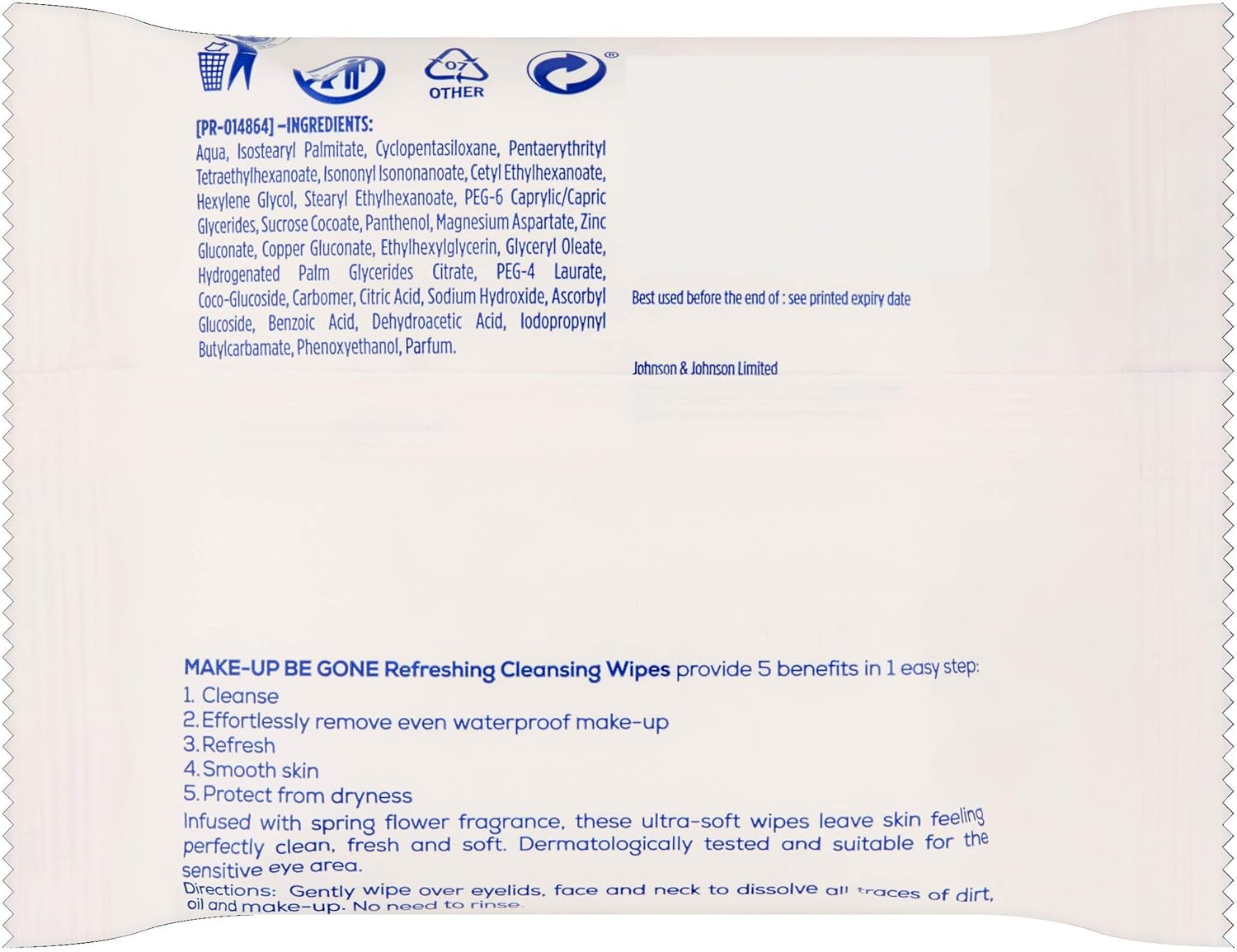 Johnson & Johnson Make-Up Be Gone Refreshing Cleansing Wipes (Pack of 25)