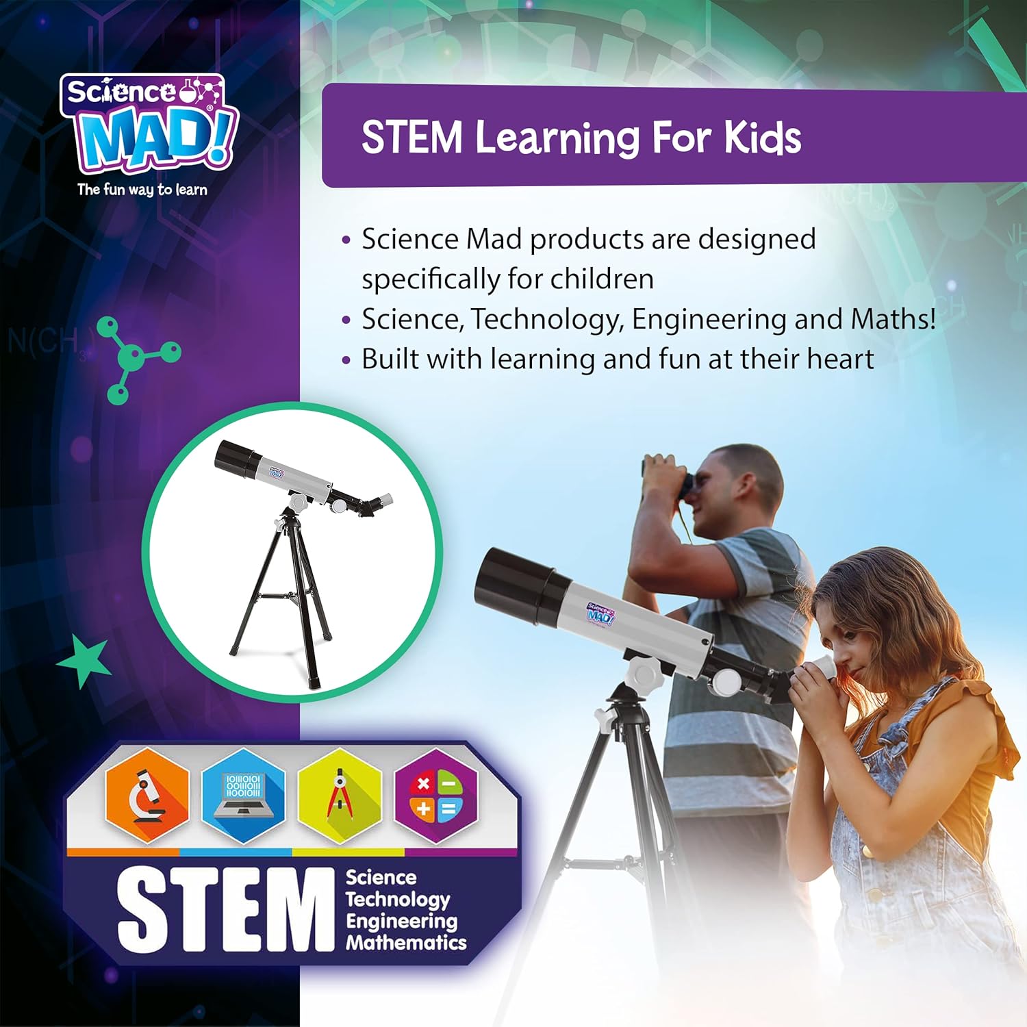 Science Mad SM52 50mm Astronomical Telescope - 90X Magnification for Kids 8+ 6