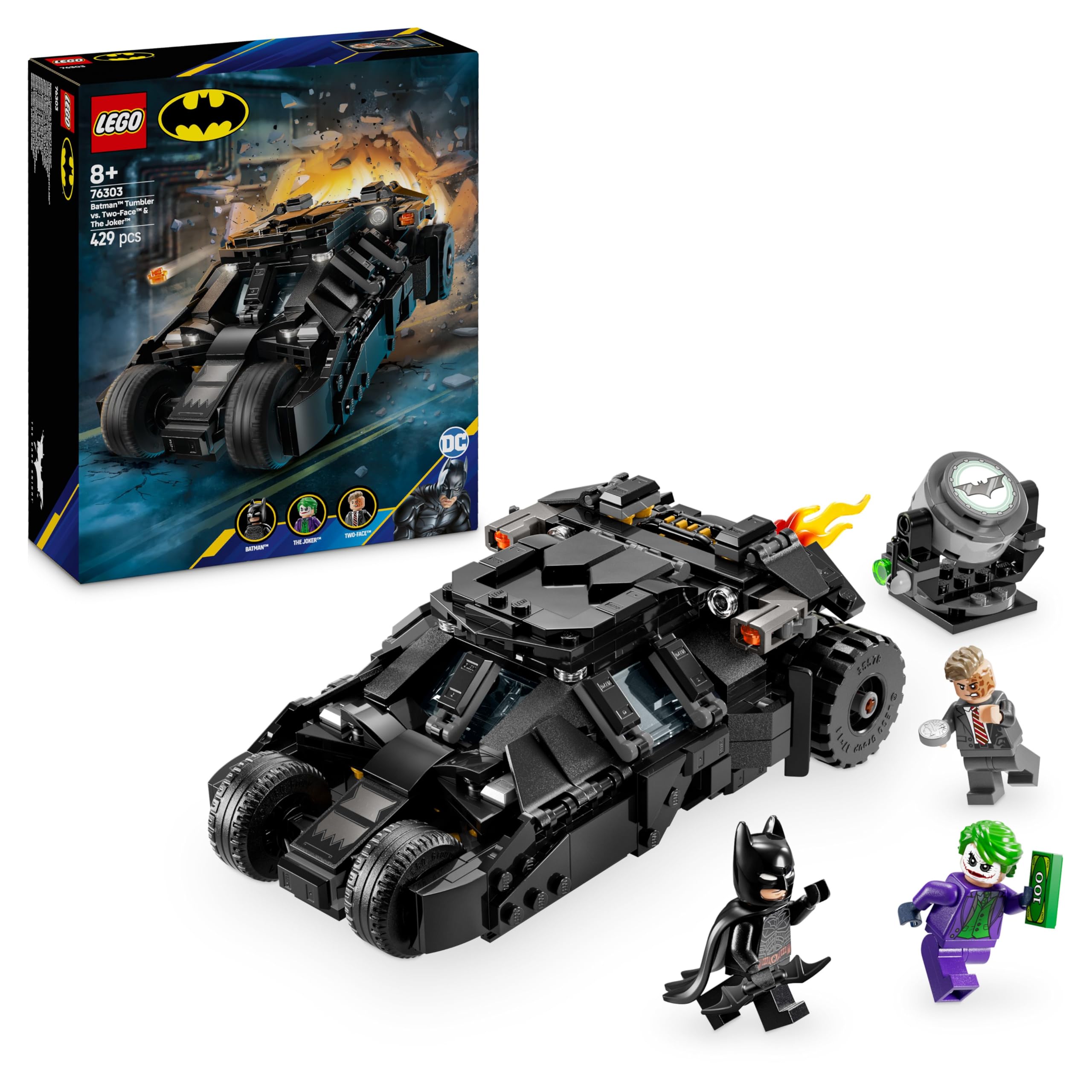 LEGO DC Batman Tumbler vs. Two-Face & The Joker - 429-Piece Batmobile Building Set for Kids 8+