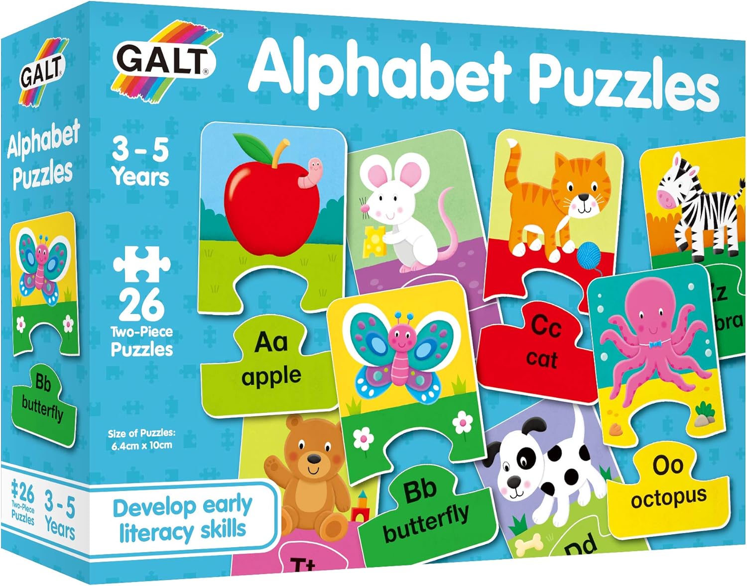 Galt Toys Alphabet Puzzles - 26 Two-Piece Educational Jigsaw Puzzles for Kids 3+ 6