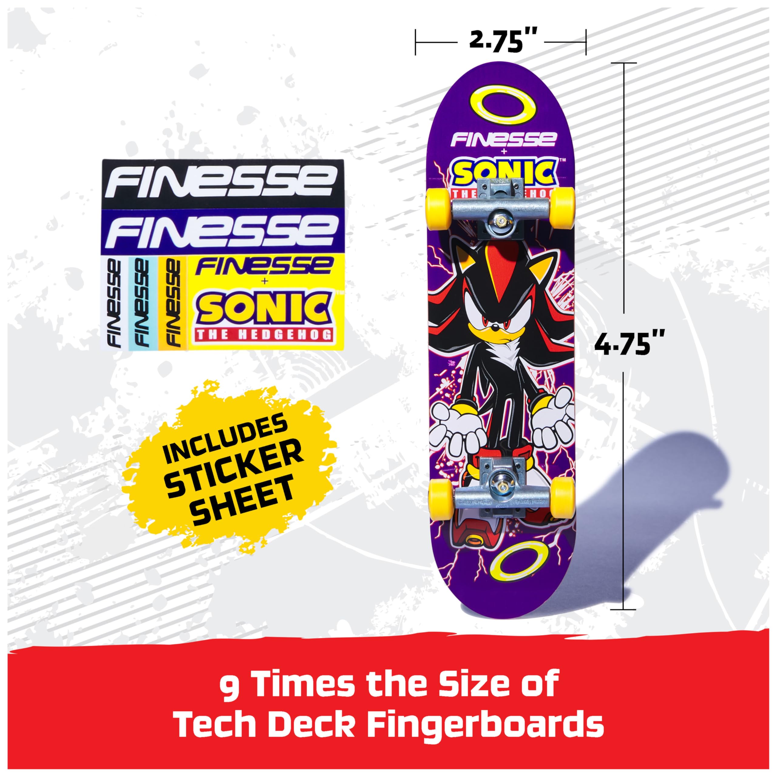 Tech Deck Finesse X Sonic the Hedgehog Handboard - 9x Larger Mini Skateboard for Kids 6+ 8