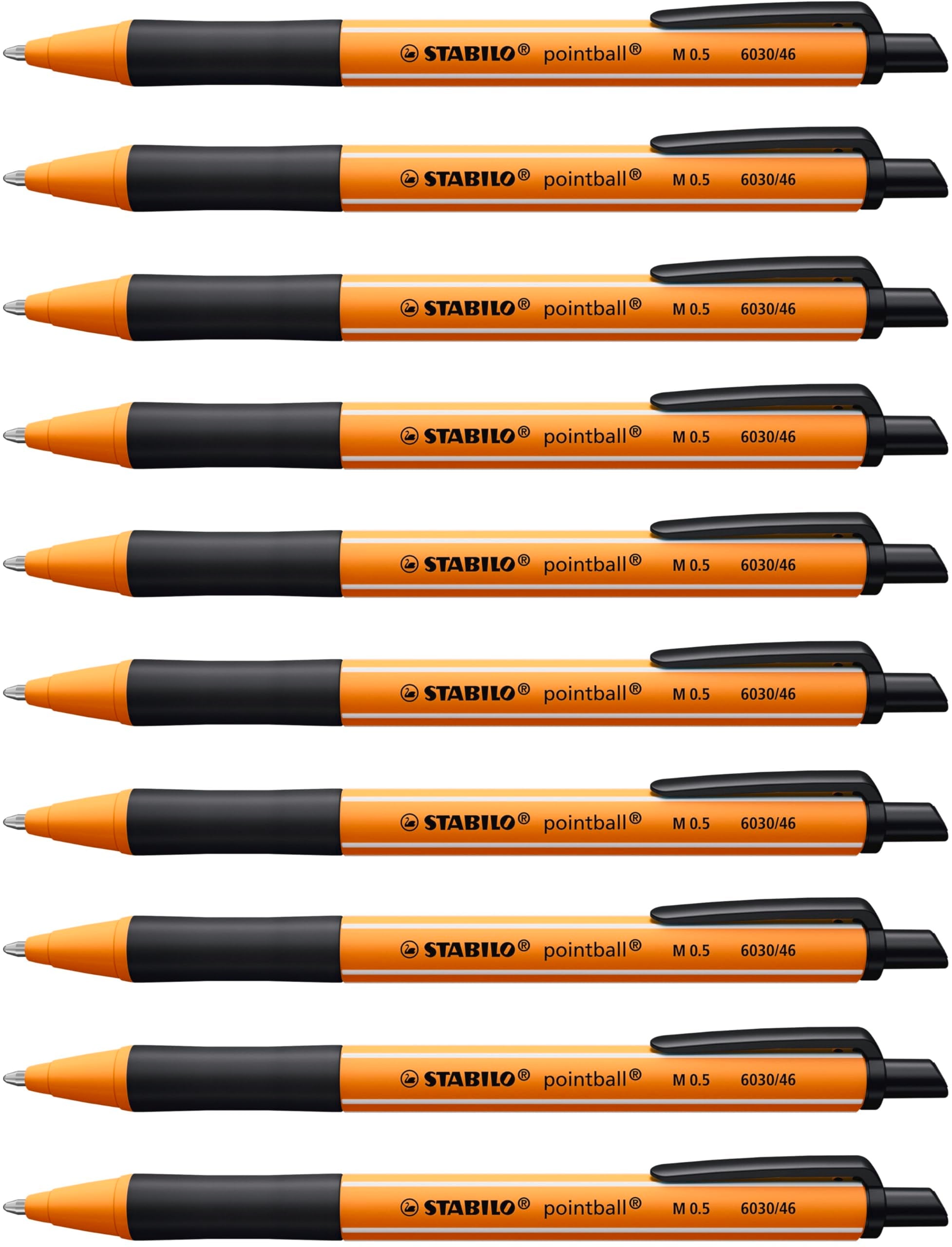 STABILO pointball Retractable Ballpoint Pens - 0.5mm Line Width, Pack of 10 Black Ink