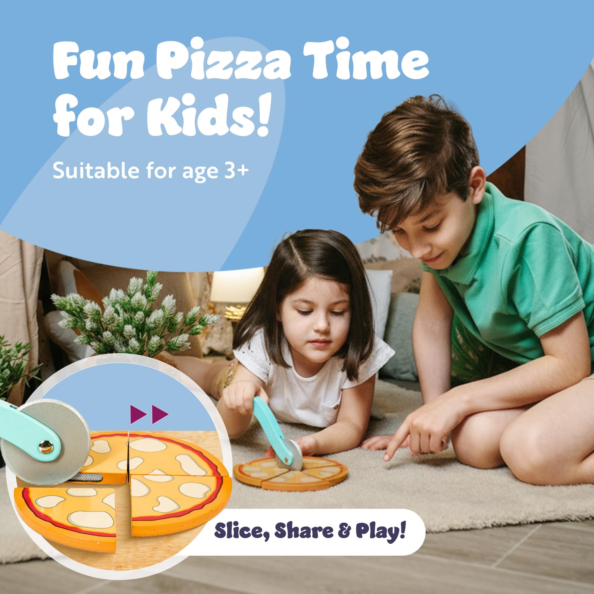 Bluey Pizza Girls Set - 35-Piece Wooden Pretend Play Food Set 12