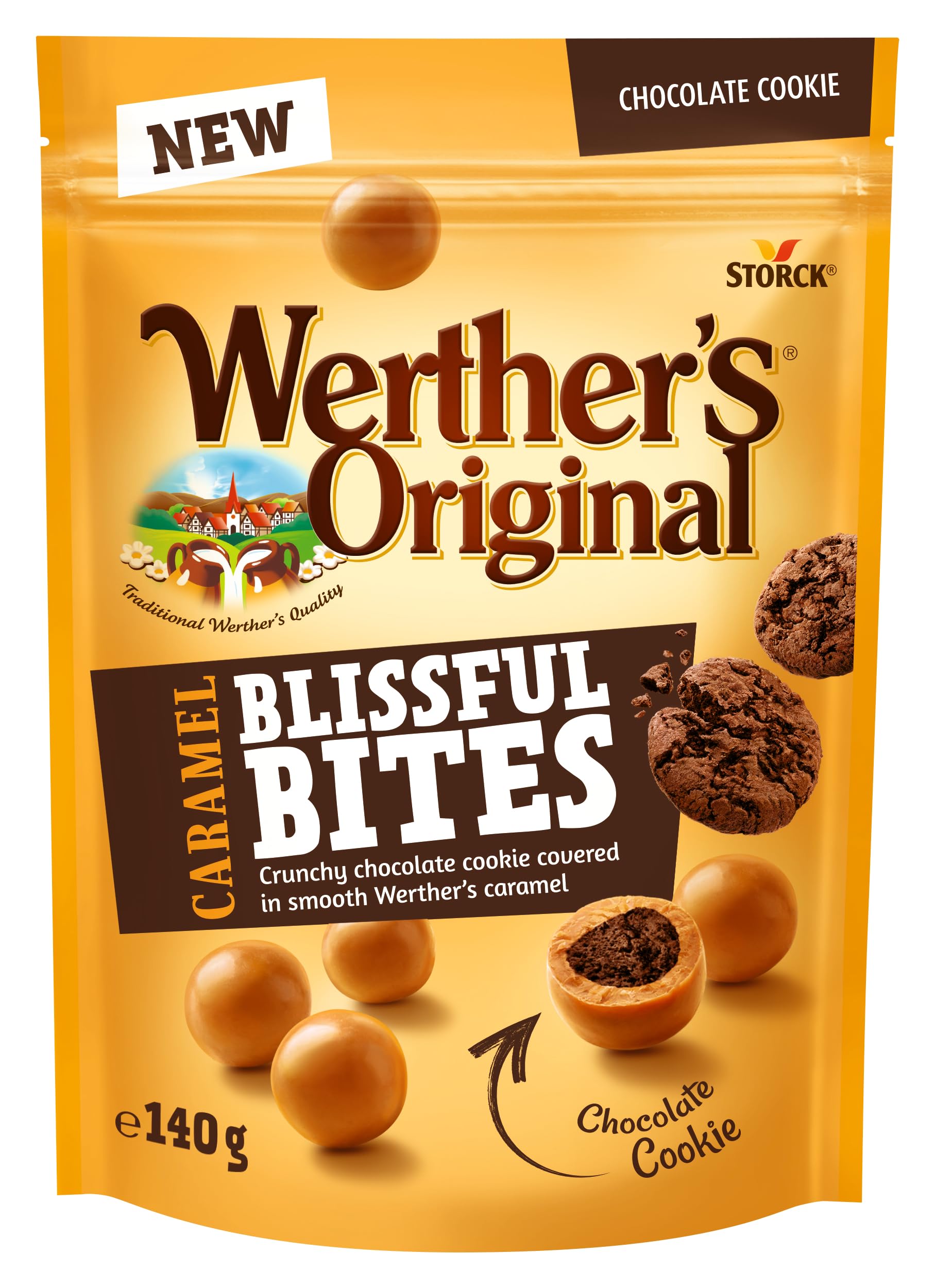 Werther's Original Caramel Blissful Bites, Sweet Caramel with Cookie Crunch, Vegetarian, 140g