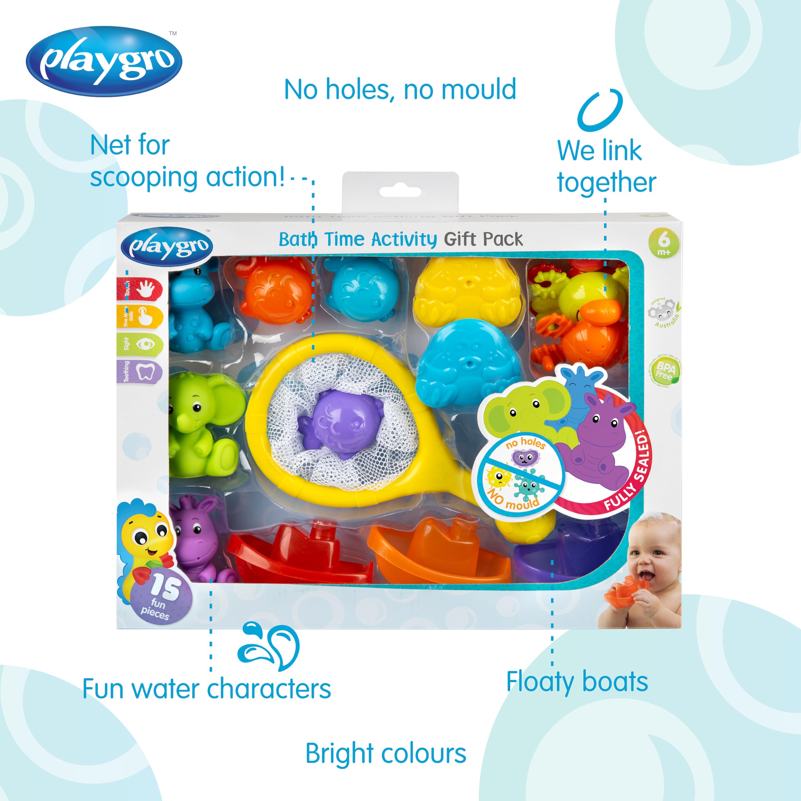Playgro Splash & Explore Bath Time Activity Toys Gift Pack - 15-Piece for 6 Months+ 5