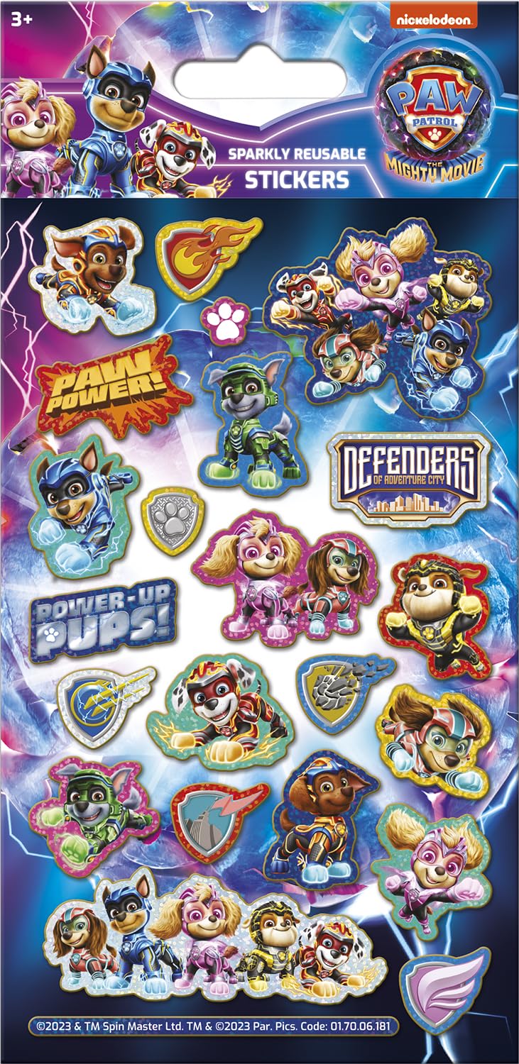 Paper Projects PAW Patrol the Mighty Movie Sparkly Reusable Stickers - Foil Sticker Sheet