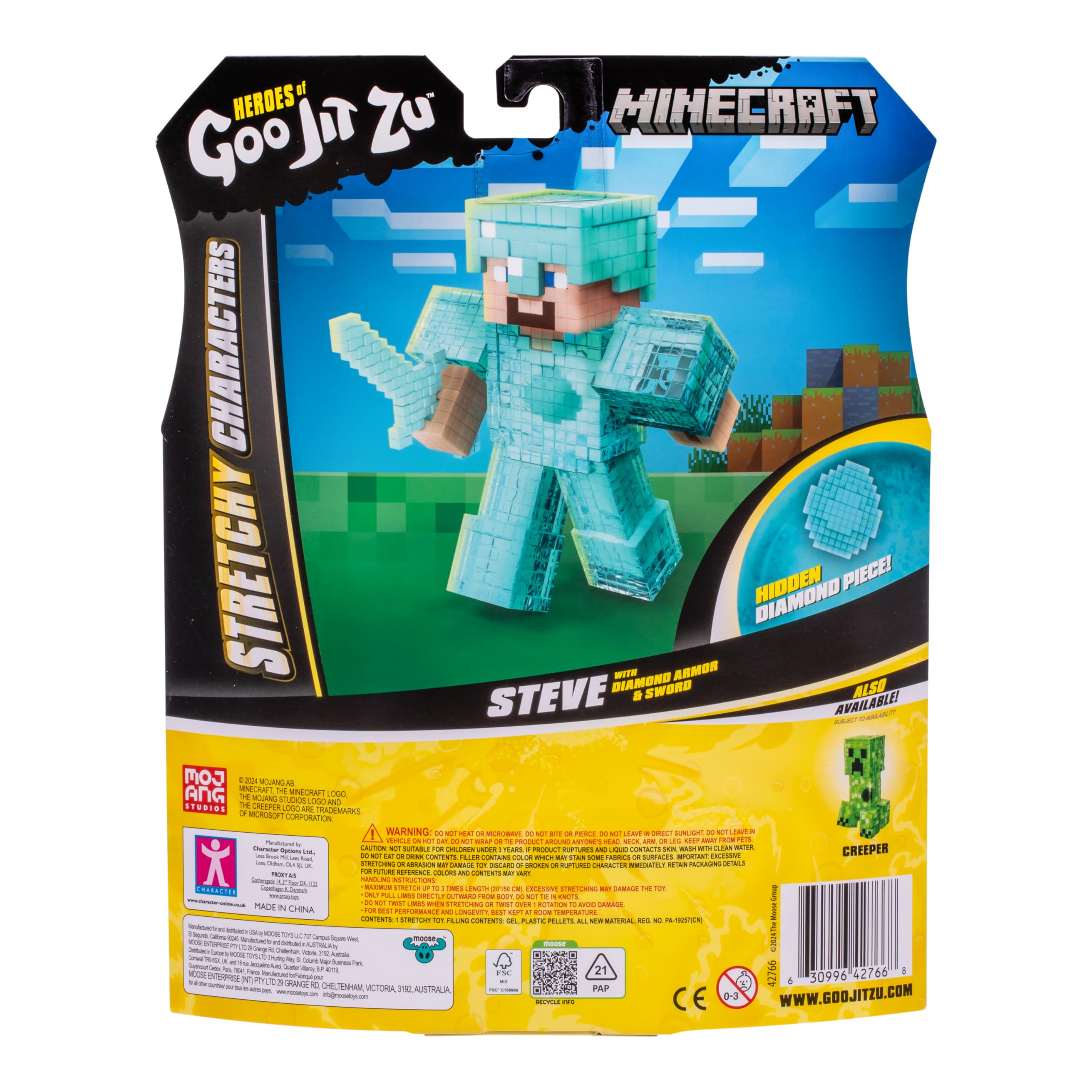 Heroes of Goo Jit Zu Minecraft Steve Figure - Stretchy Squishy Collectible with Diamond Piece, 4+ Years 4
