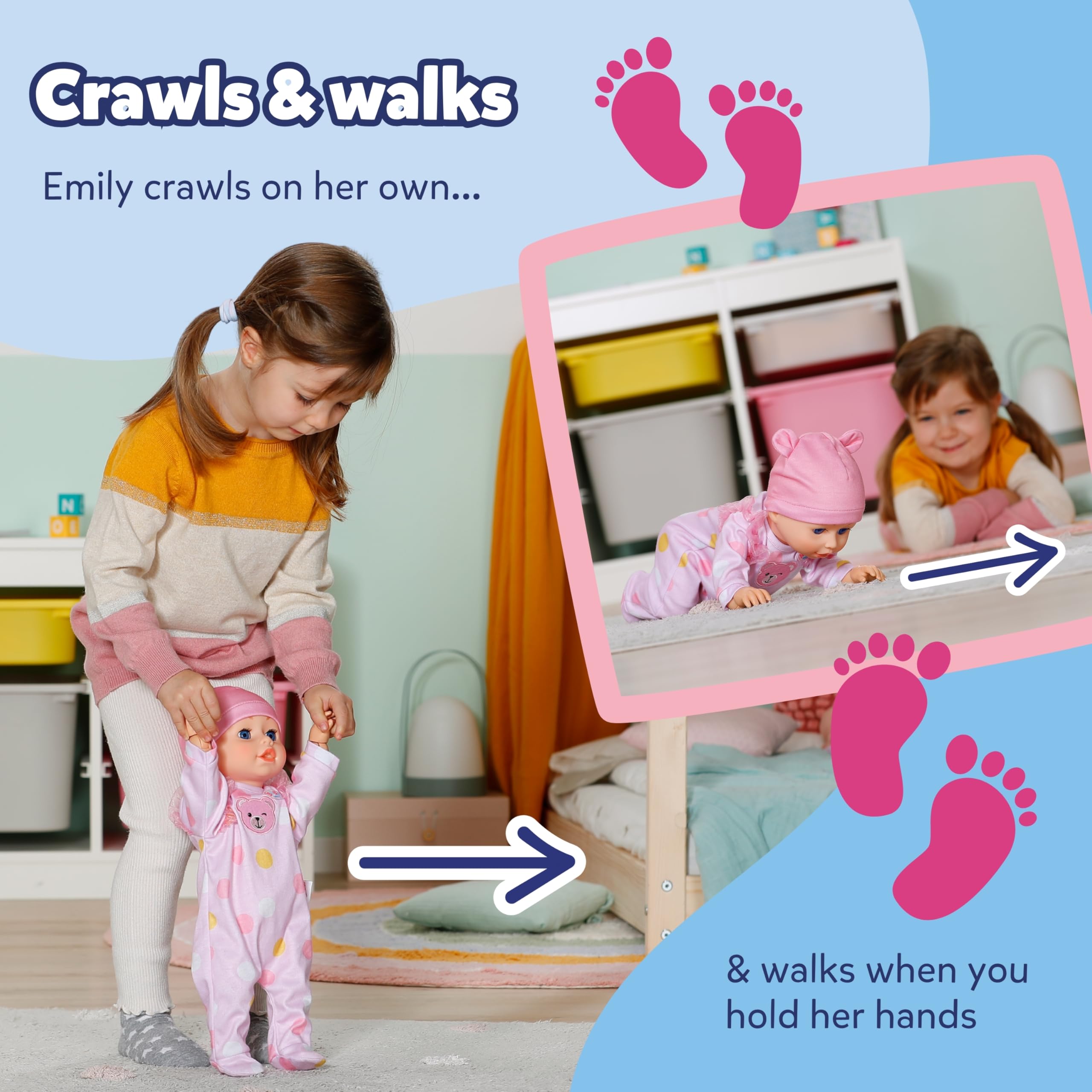 BABY born Emily Walk with Me Doll - Crawling & Learning to Walk | Interactive | Ages 3+ 2