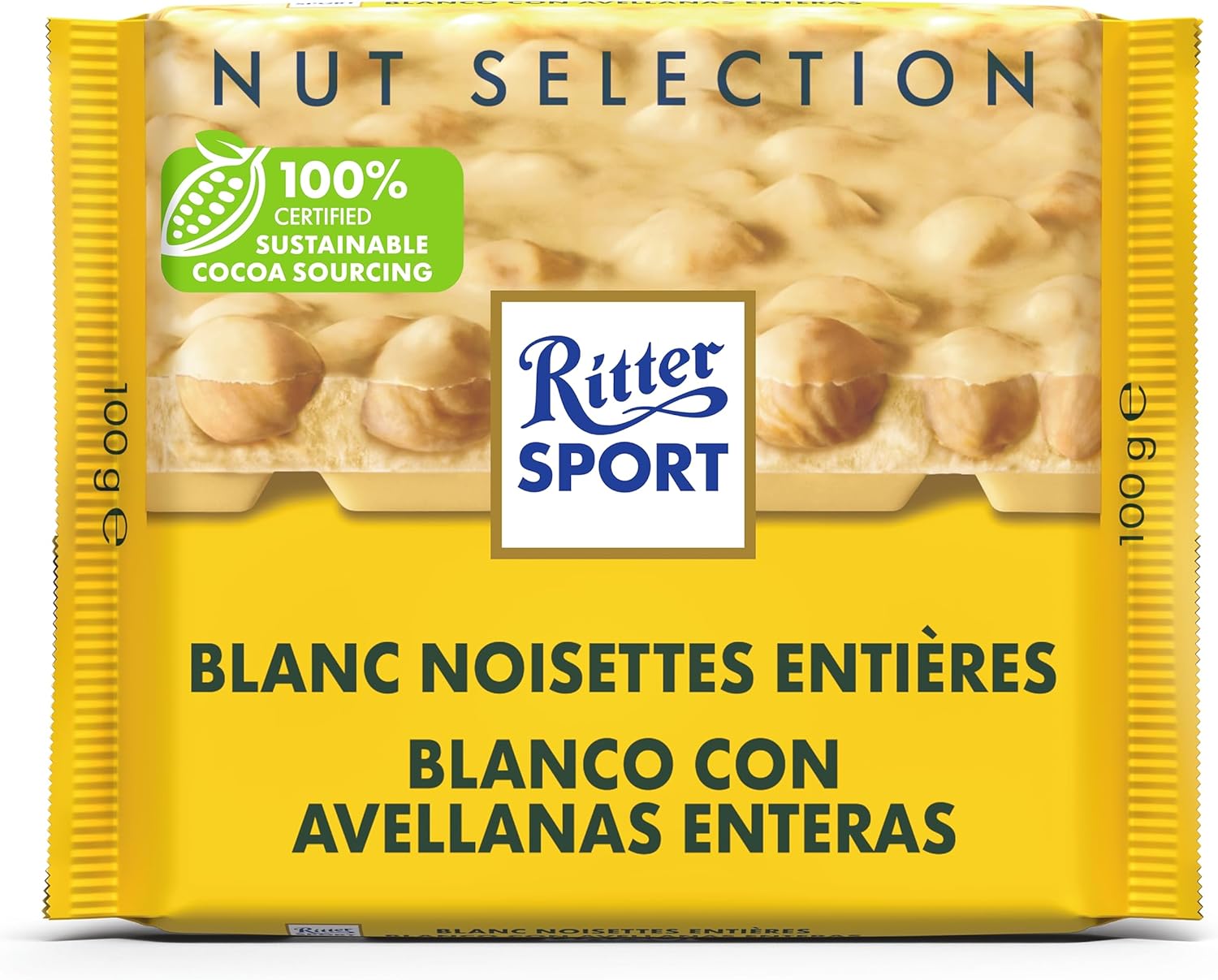 Ritter Sport White Whole Hazelnut Chocolate Bar 100g (Pack of 10)