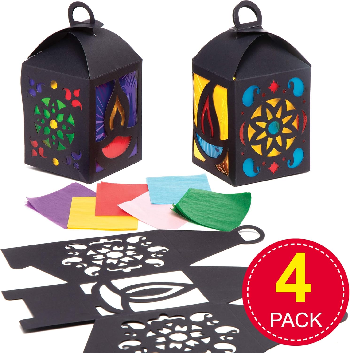 Baker Ross Diwali Lantern Craft Kits - Pack of 4, 3D Stained Glass Style Lanterns for Kids 5