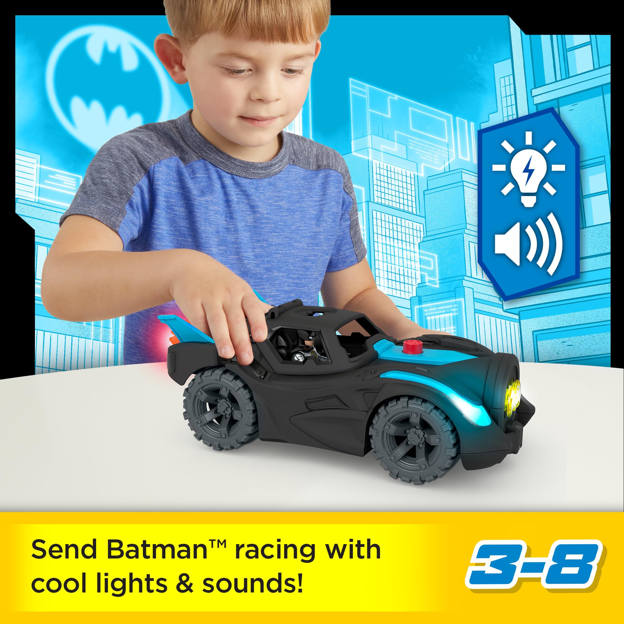 Fisher-Price Imaginext DC Super Friends Batmobile with Lights, Sounds & Projectile - Action Playset for Kids 7