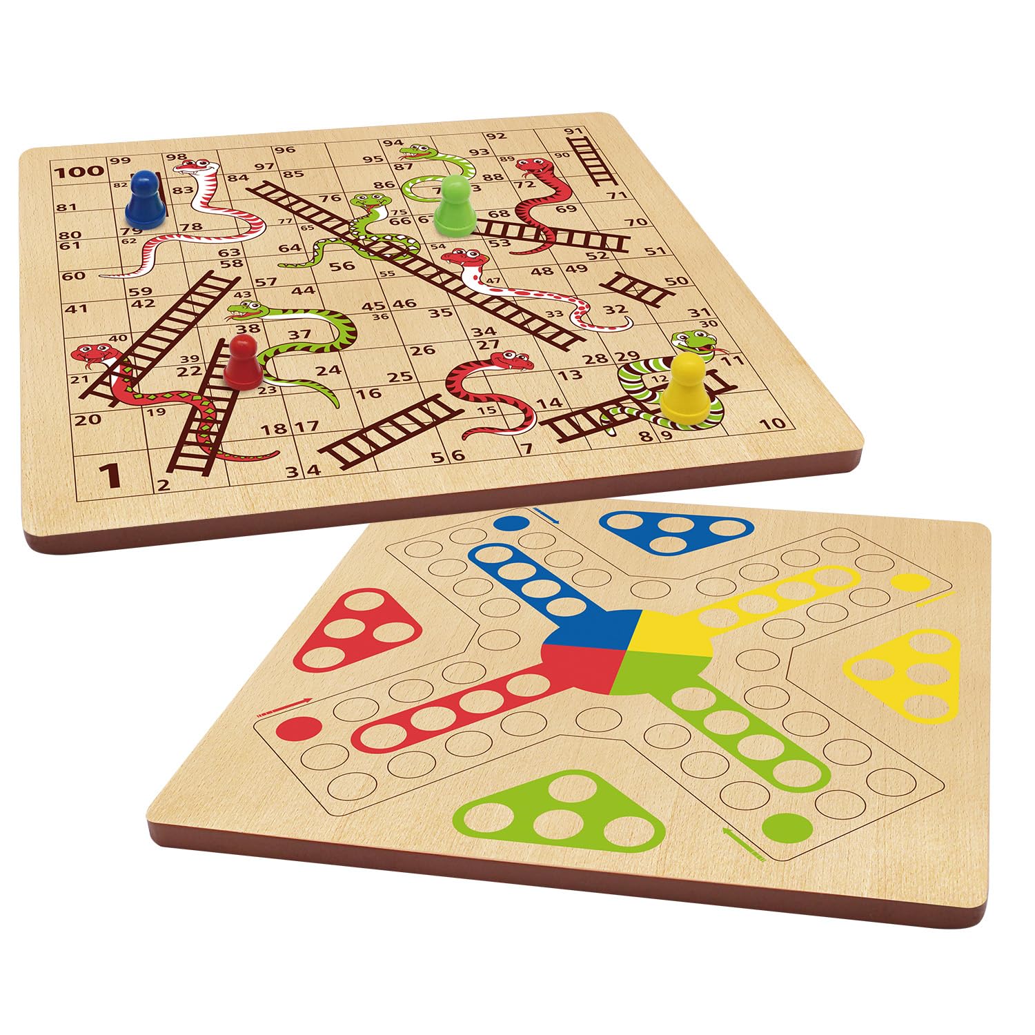 ROO GAMES Wooden Snakes and Ladders + Ludo Board Game – 2-in-1 Classic Family Game 4