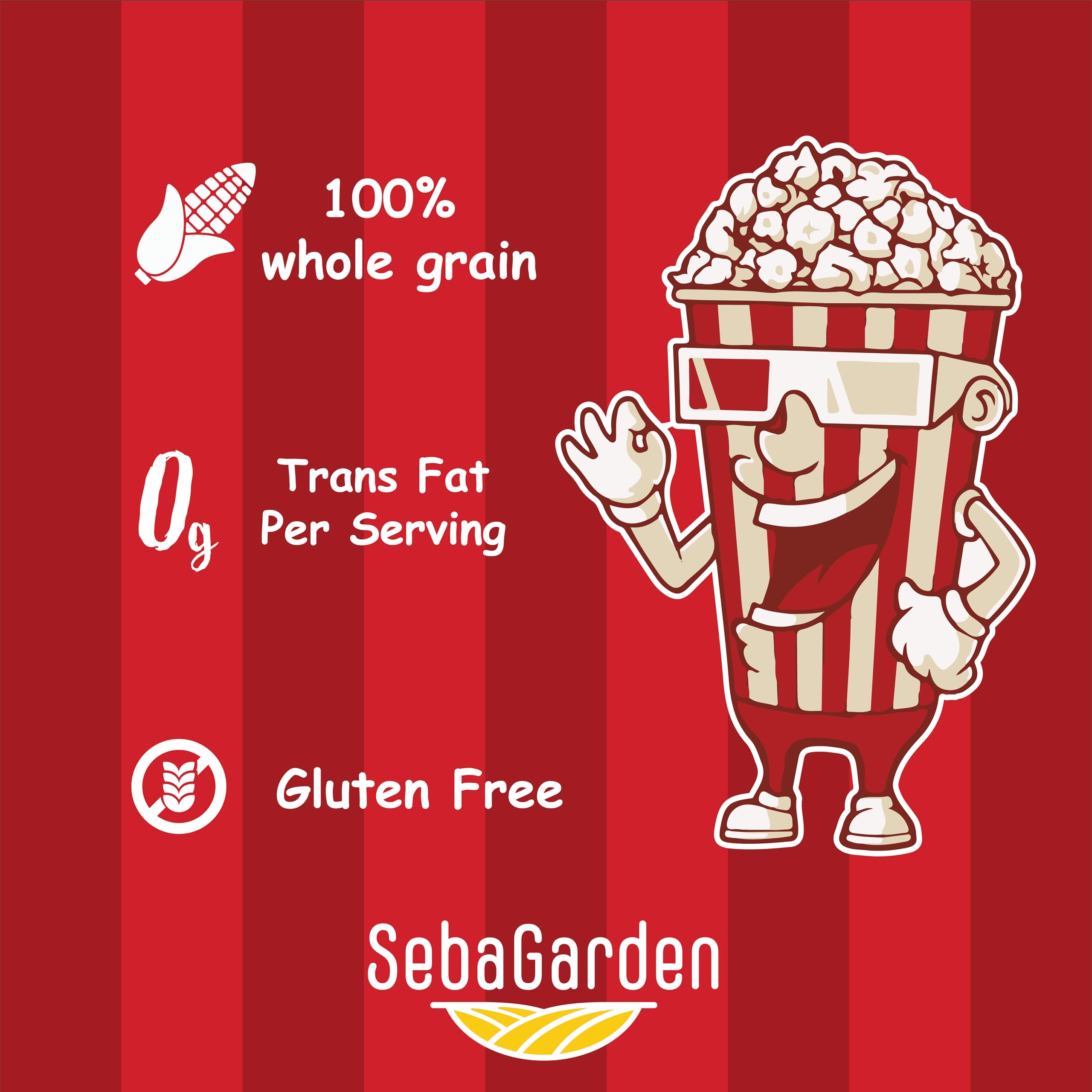 Seba Garden Popcorn Kernels - High Fibre, GMO Free | 1 kg Resealable Pouch 3