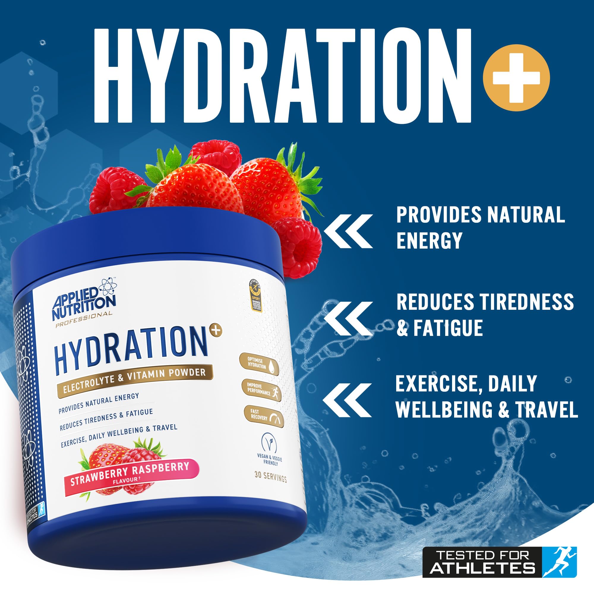 Applied Nutrition Hydration+ Electrolytes & Vitamin Powder Sugar-Free | 240g | Adult Sports Mix