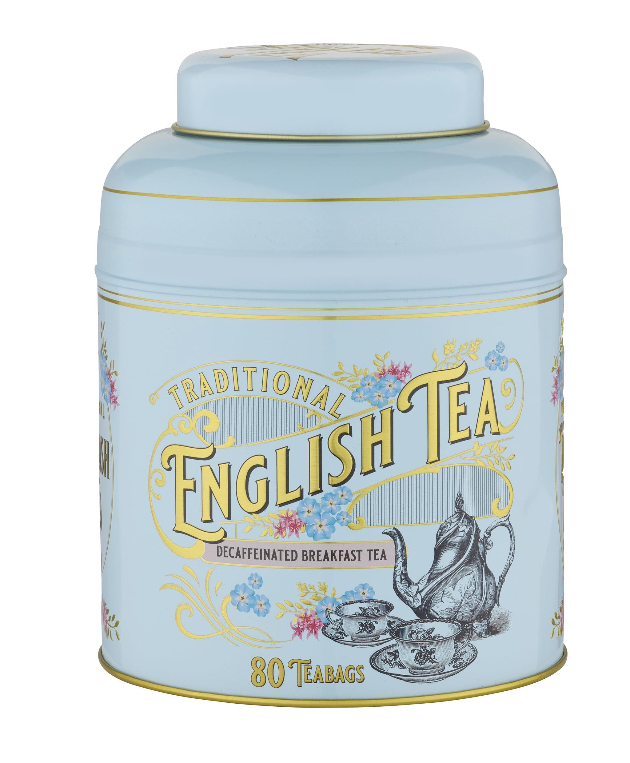 New English Teas Vintage Victorian Powder-Blue Tea Caddy with 80 Decaffeinated English Breakfast Teabags 5