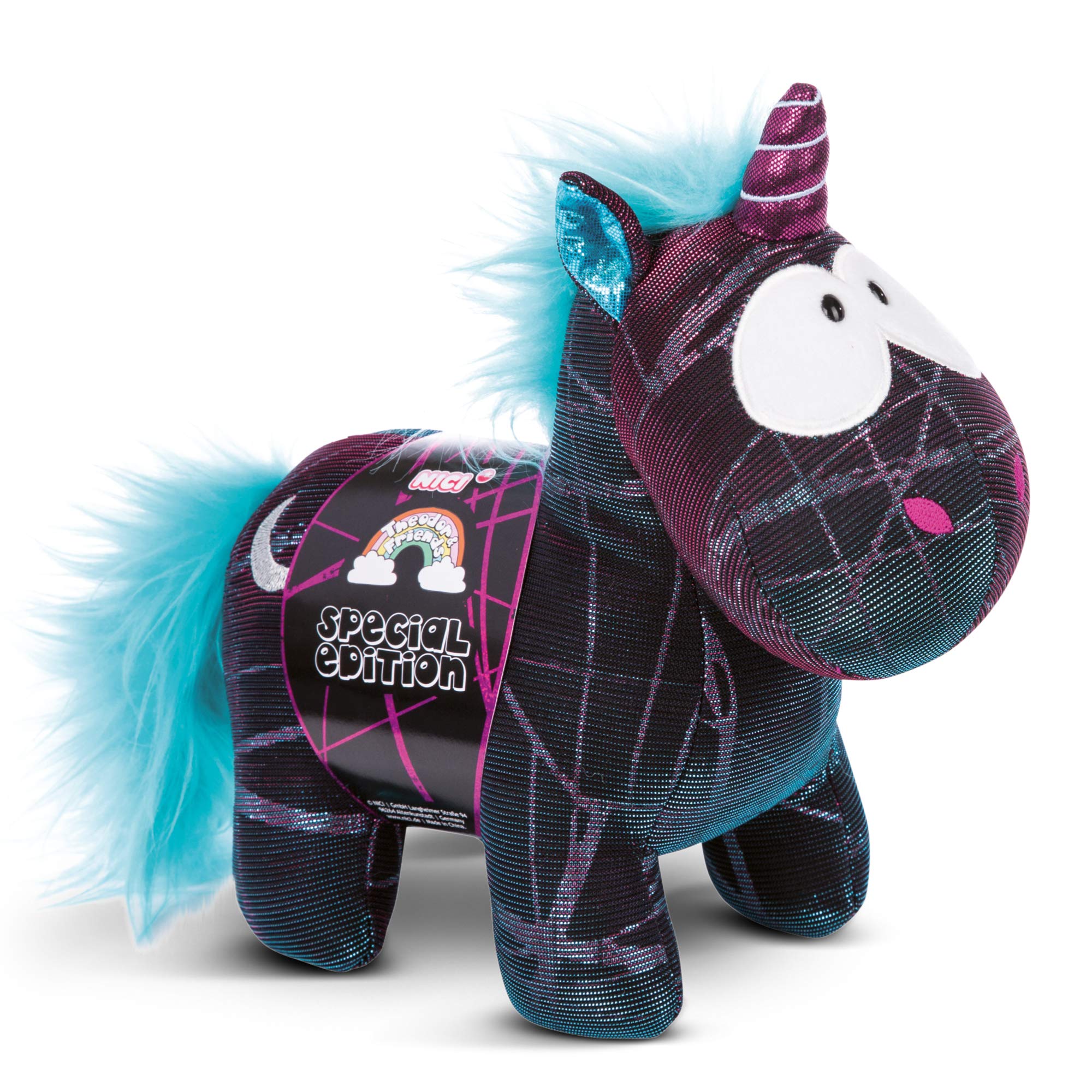 NICI 45712 Theodor & Friends Moon Beamer Special Edition Plush Unicorn - 22 cm, Black/Turquoise