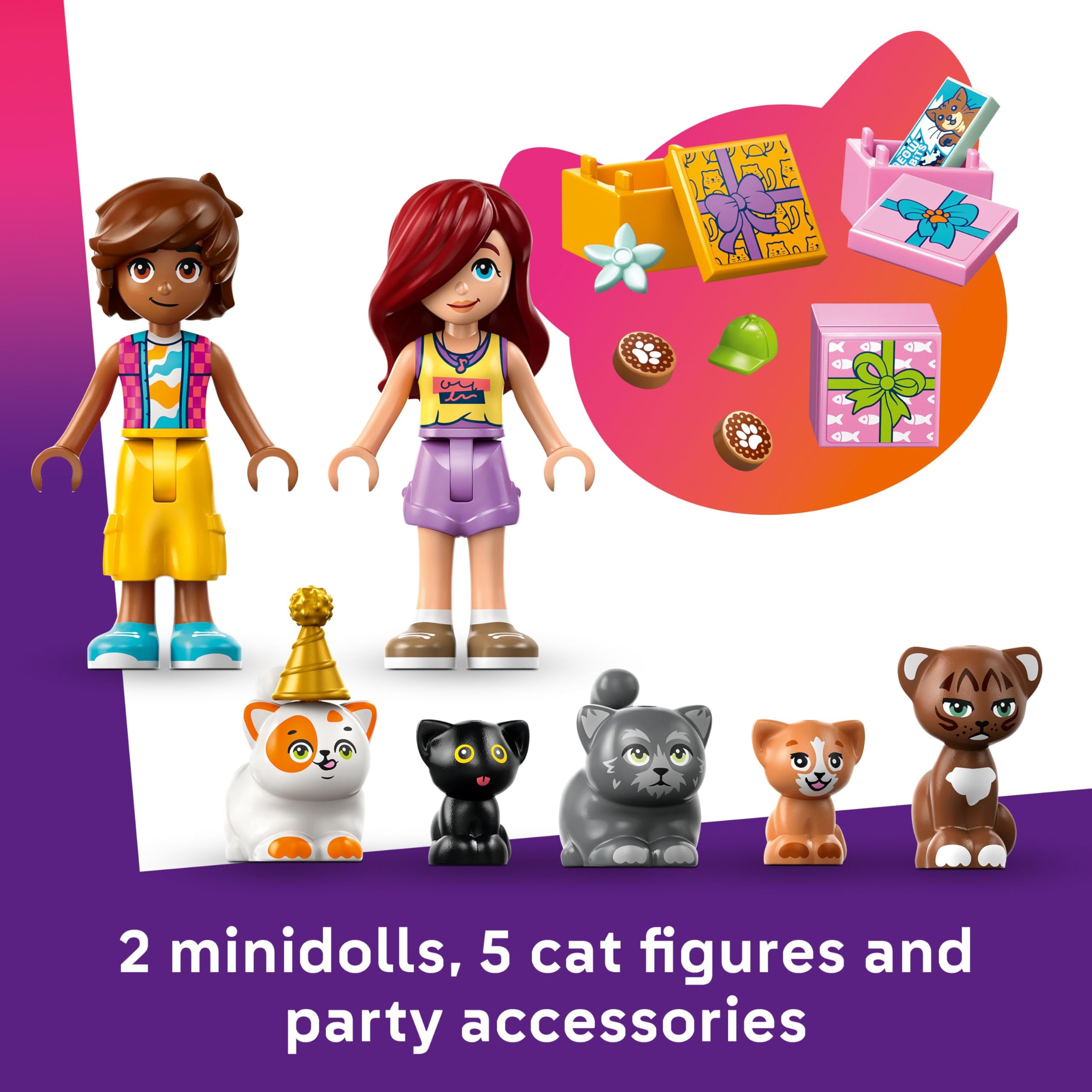 LEGO Friends Katzengeburtstagsparty &amp; Baumhausspielzeug – 2 Minipuppen, 5 Katzenfiguren, 321 Teile 6