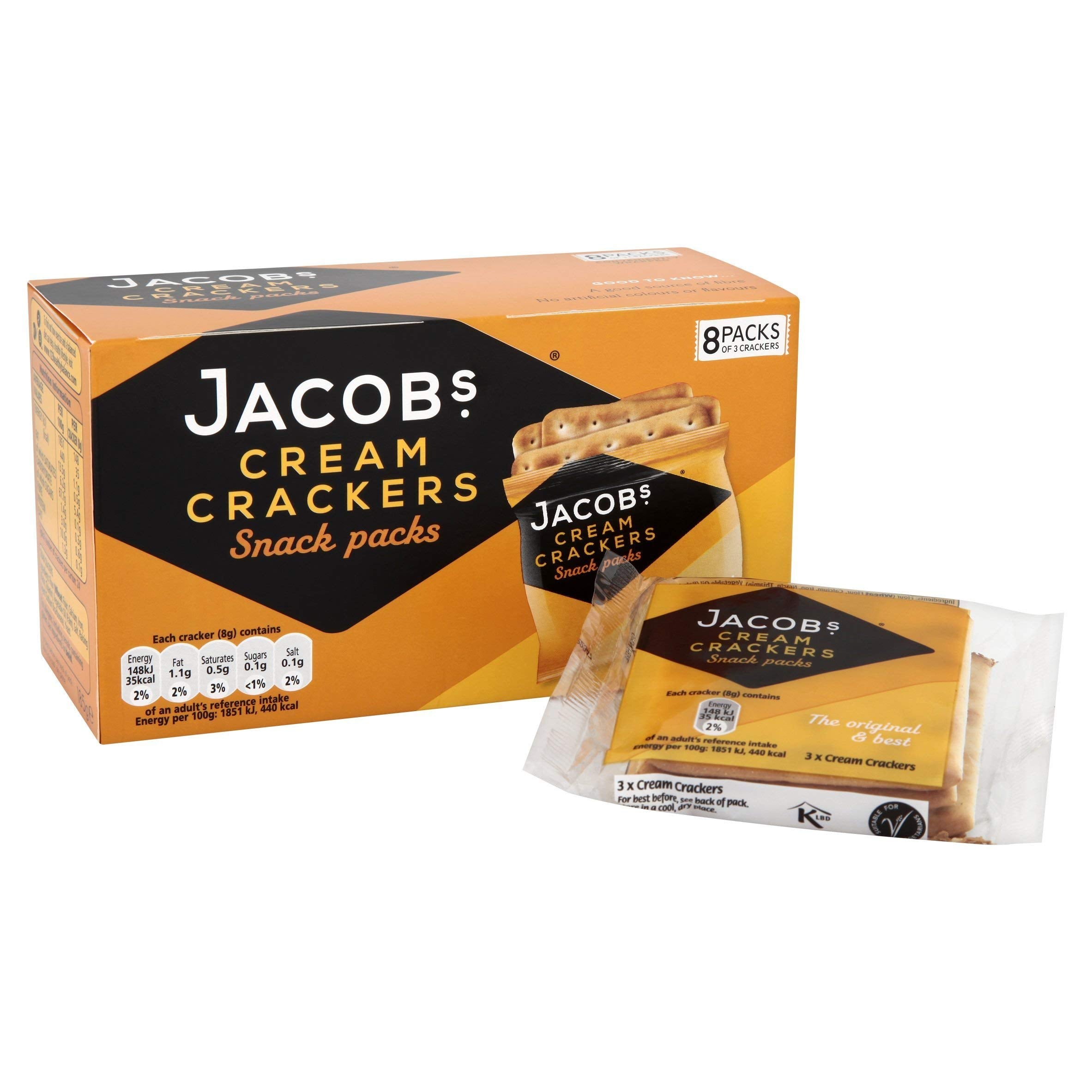 JACOB'S Cream Cracker Multipack 8 Snack Packs, 185 g