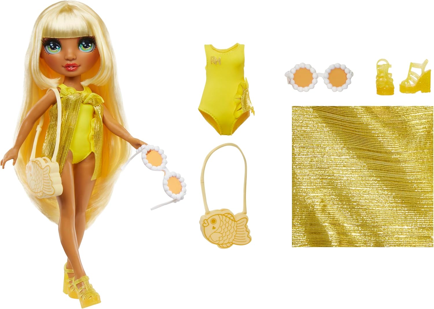Rainbow High Swim & Style - Sunny (Yellow) - 28 cm Doll with Shimmery Wrap 6