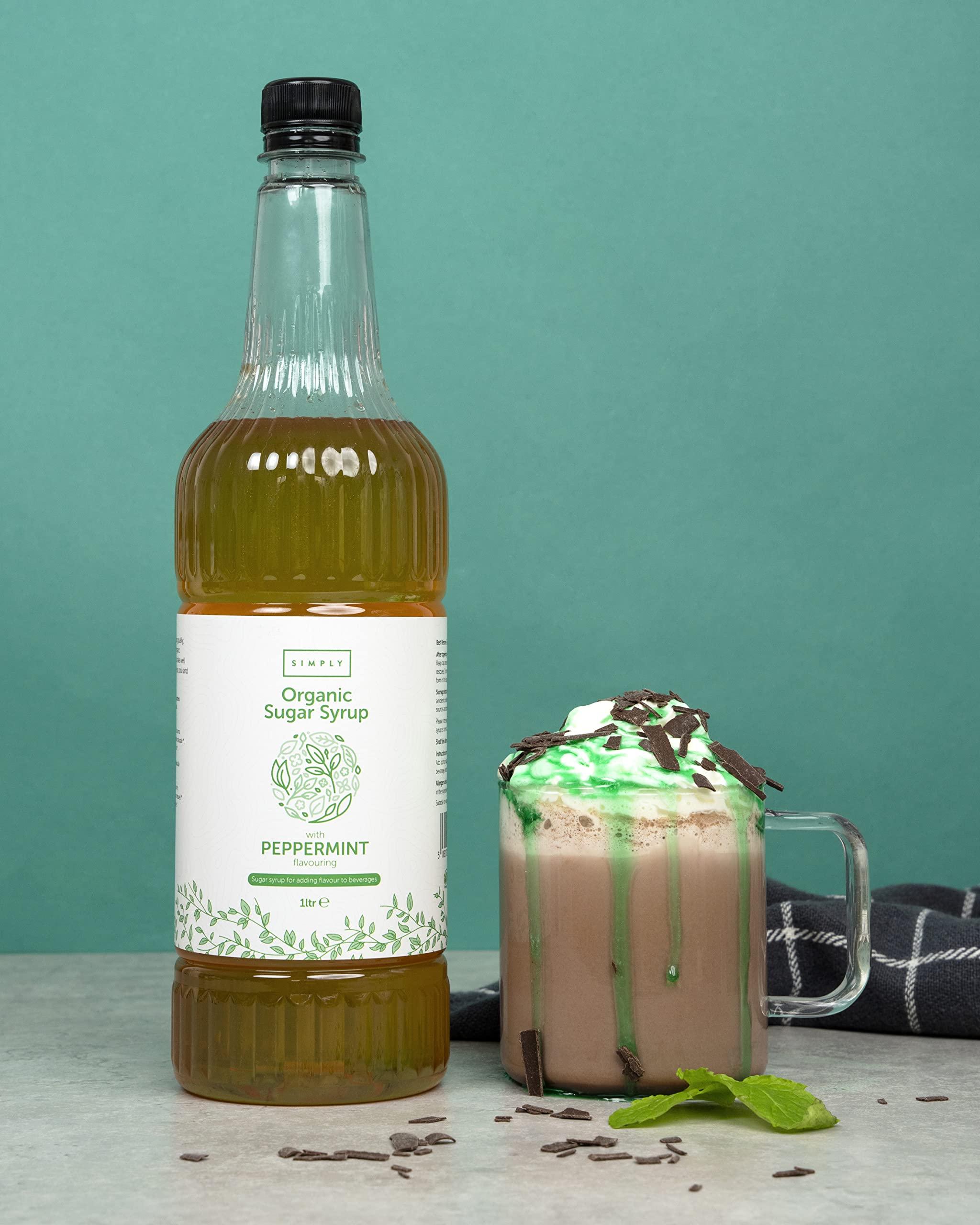 Simply Organic Peppermint Syrup - Vegan, Nut Free, 1 L | Natural Flavouring for Drinks & Baking