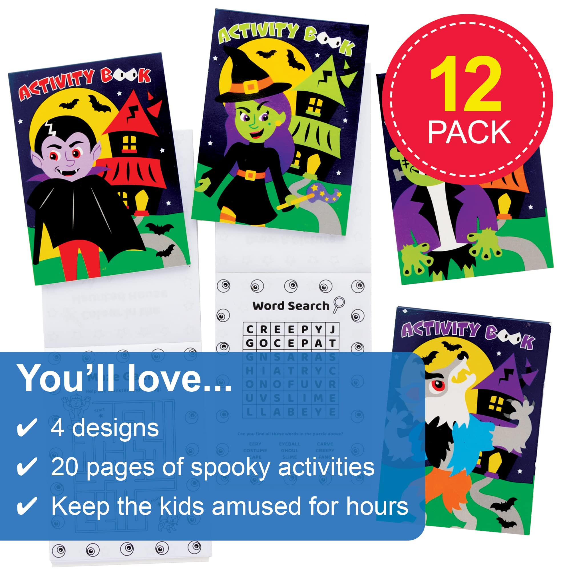 Baker Ross FE776 Halloween Mini Activity Book - 12-Pack Puzzle Books for Kids, Party Bag Fillers 4