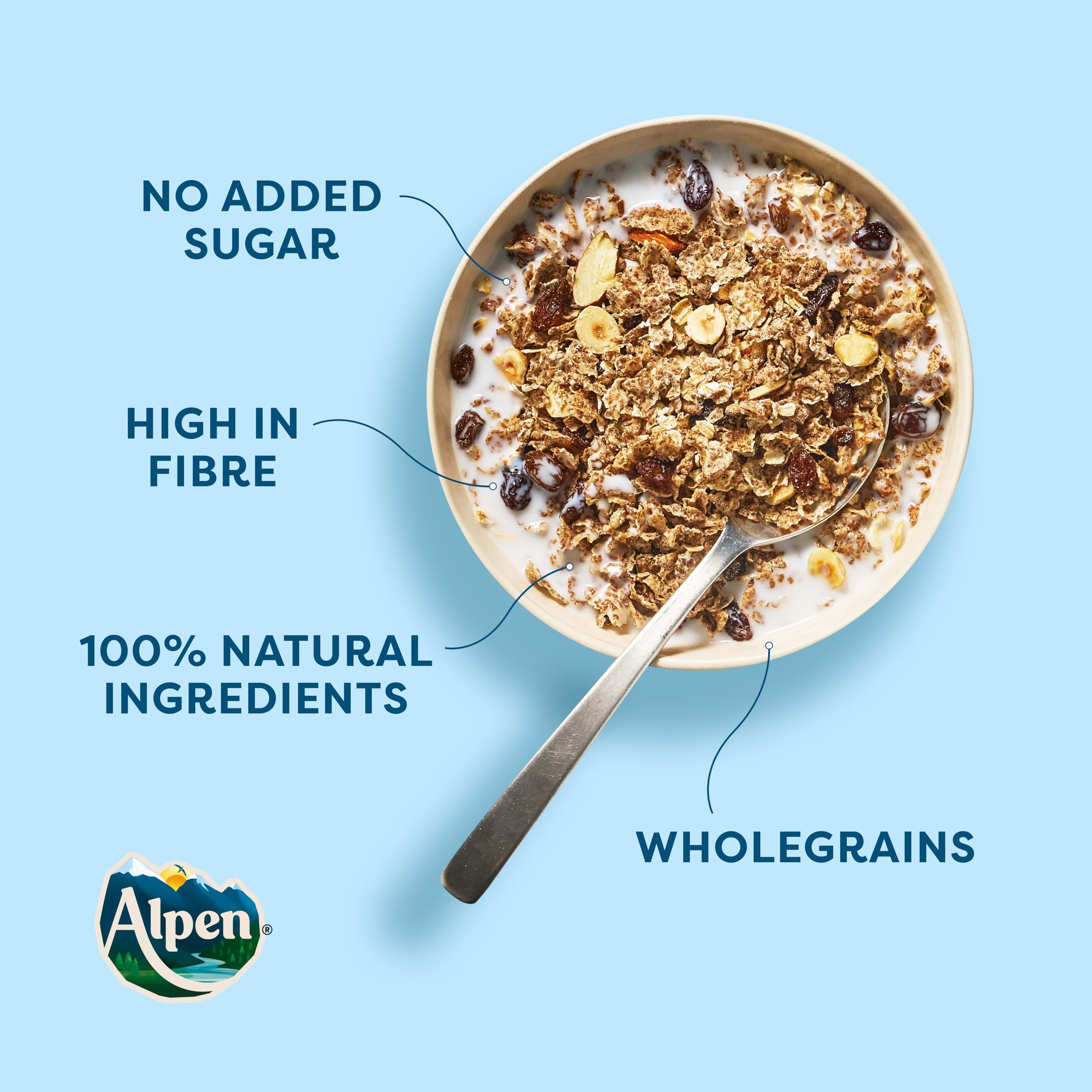 Alpen No Added Sugar Muesli, High in Fibre, Vegetarian Breakfast Cereal 4