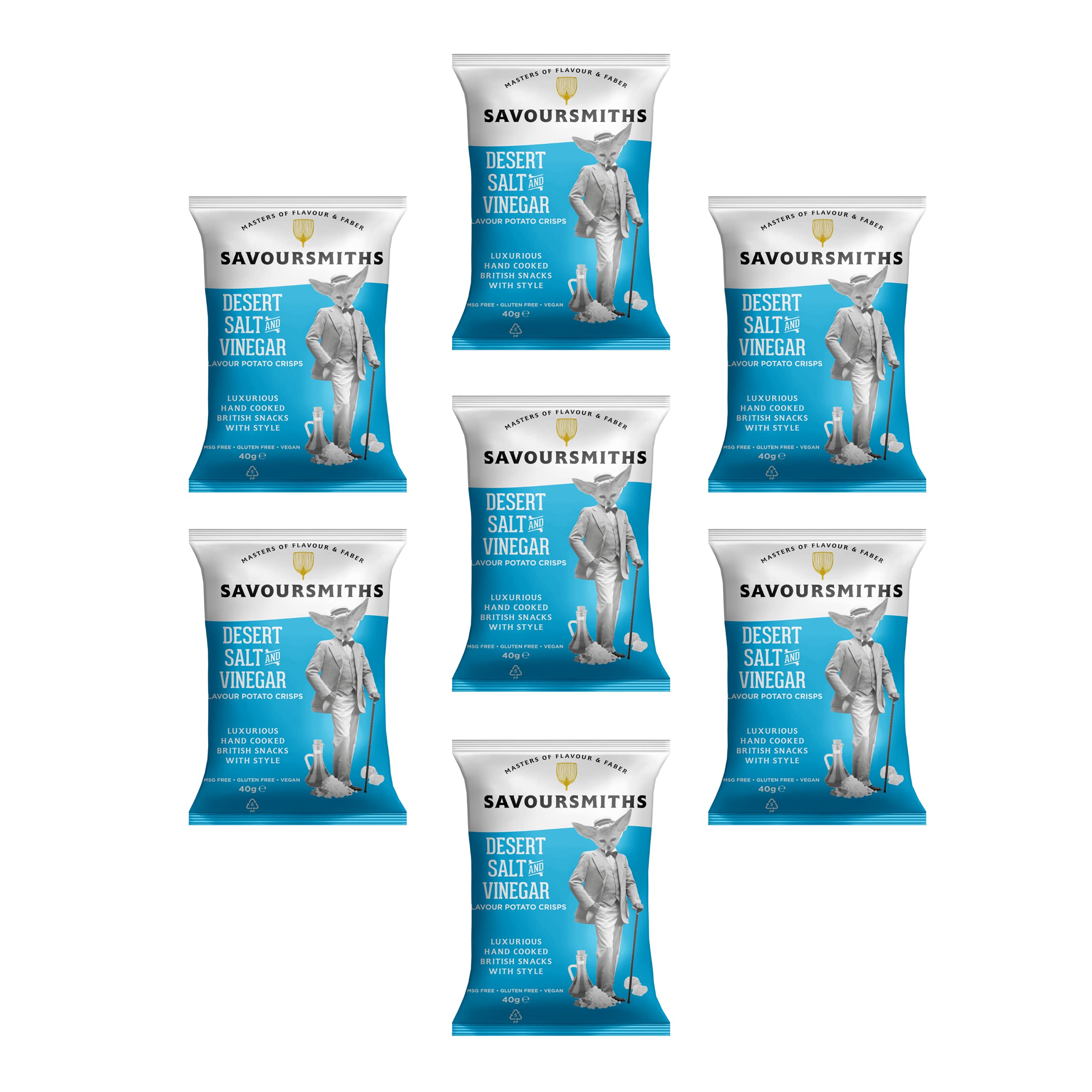 SAVOURSMITHS Desert Salt and Vinegar Luxury English Potato Crisps - 40g Single Bag (Pack of 7)