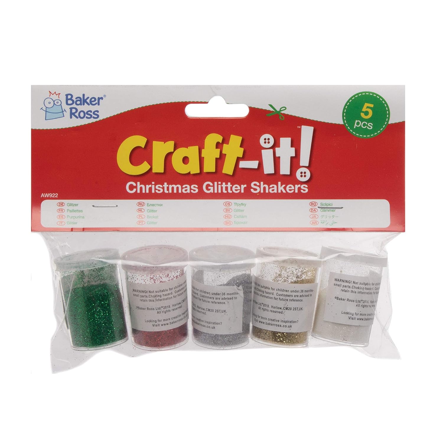 Baker Ross AW922 Christmas Glitter Shakers - Festive Arts & Craft Supplies (Pack of 5) 3
