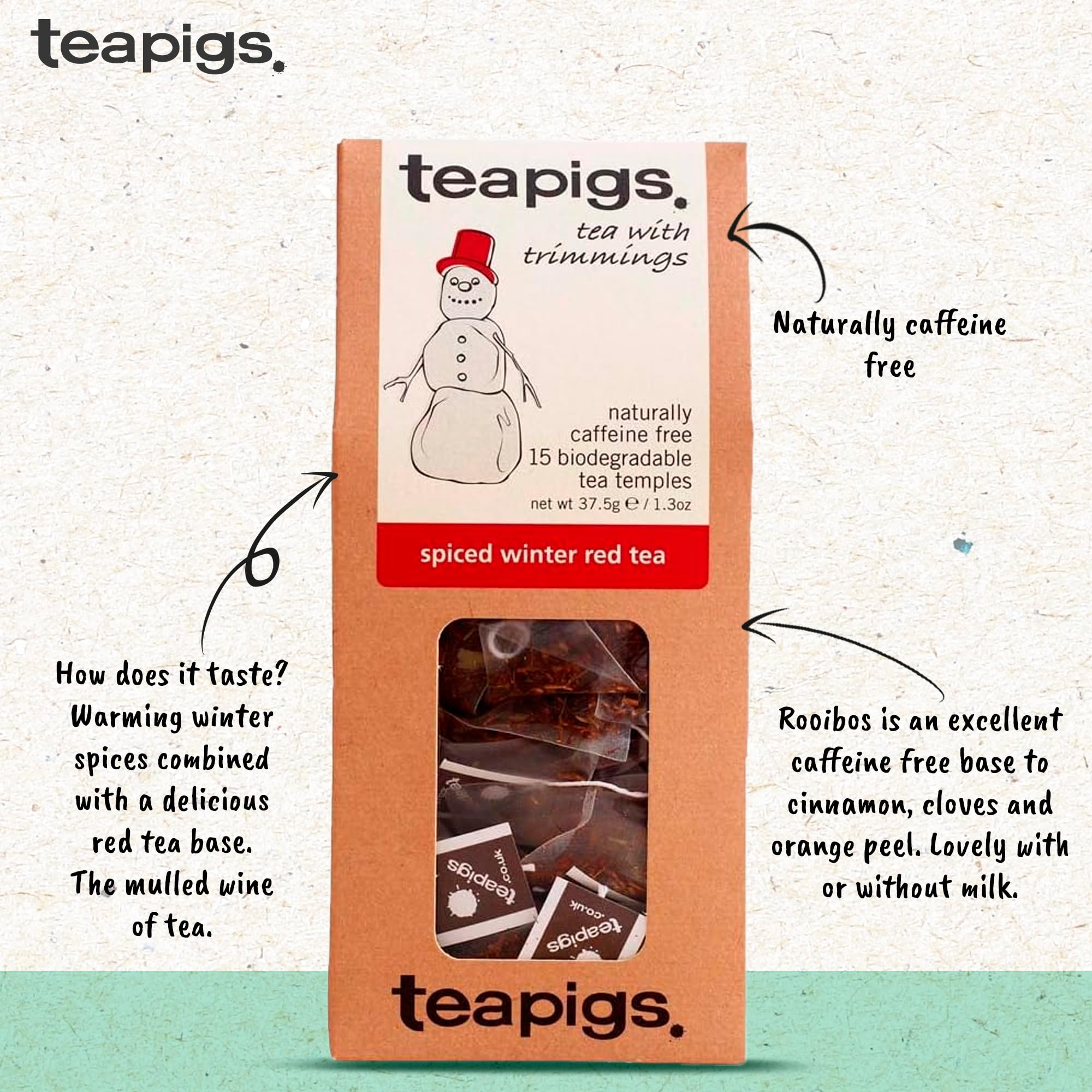 teapigs Spiced Winter Red Tea Bags - Rooibos Herbal Blend with Cinnamon, Cloves & Orange Peel 6
