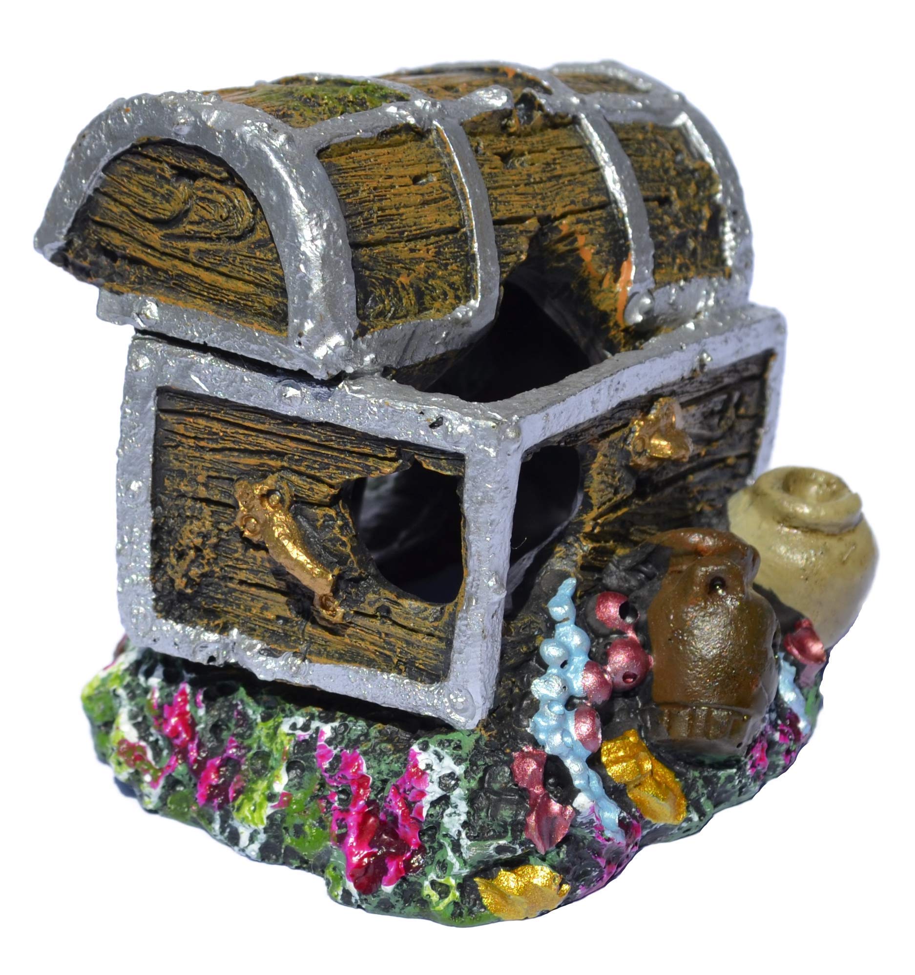 Supa Treasure Chest Aquarium Ornament | Non-Toxic Polyresin | Safe for Coldwater & Tropical Tanks | 6cm L x 7.5cm W x 6.5cm H
