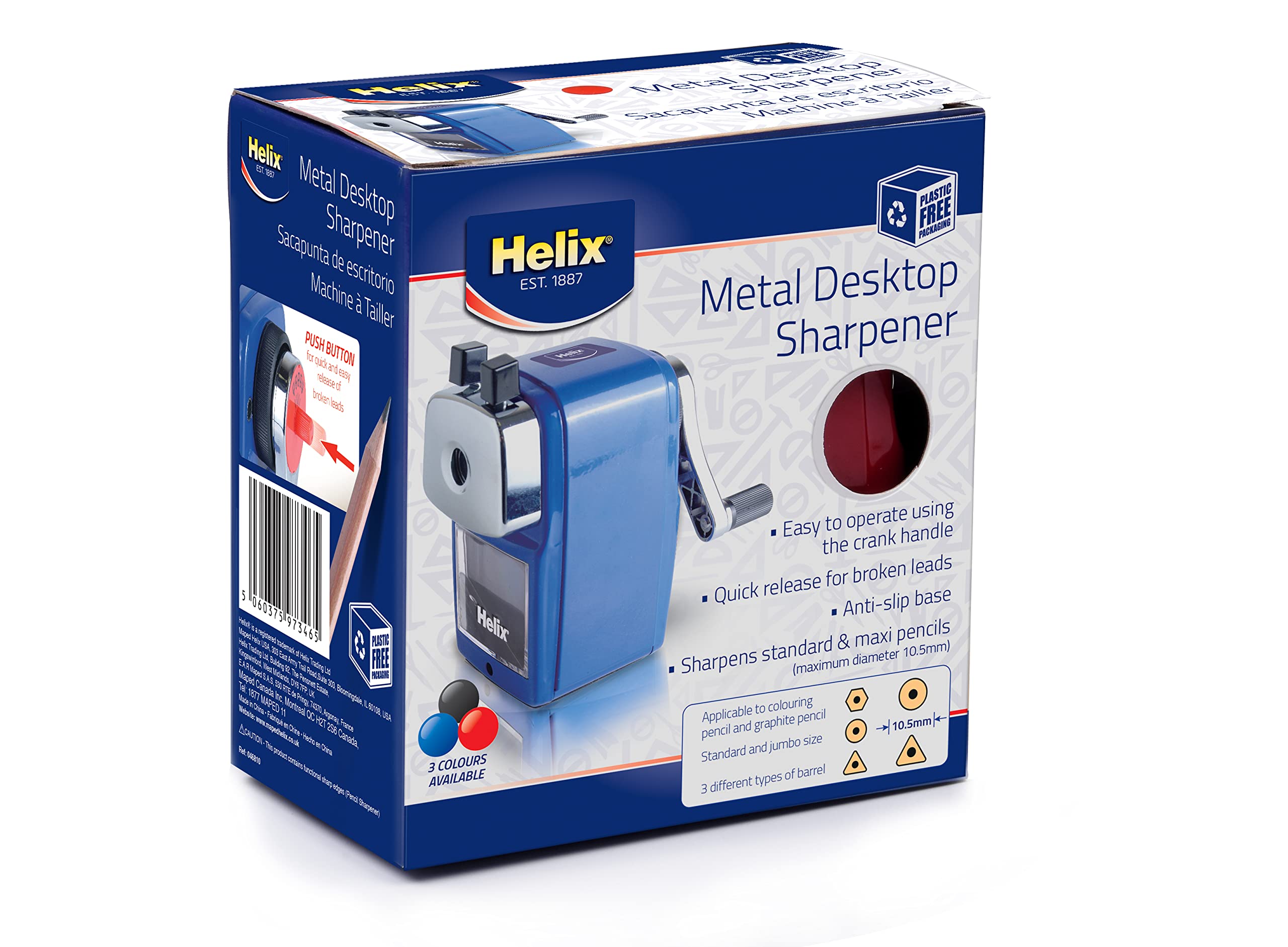 Helix Metal Desktop Pencil Sharpener - 5 Settings, Clamp Mount | Standard & Jumbo Pencils 2