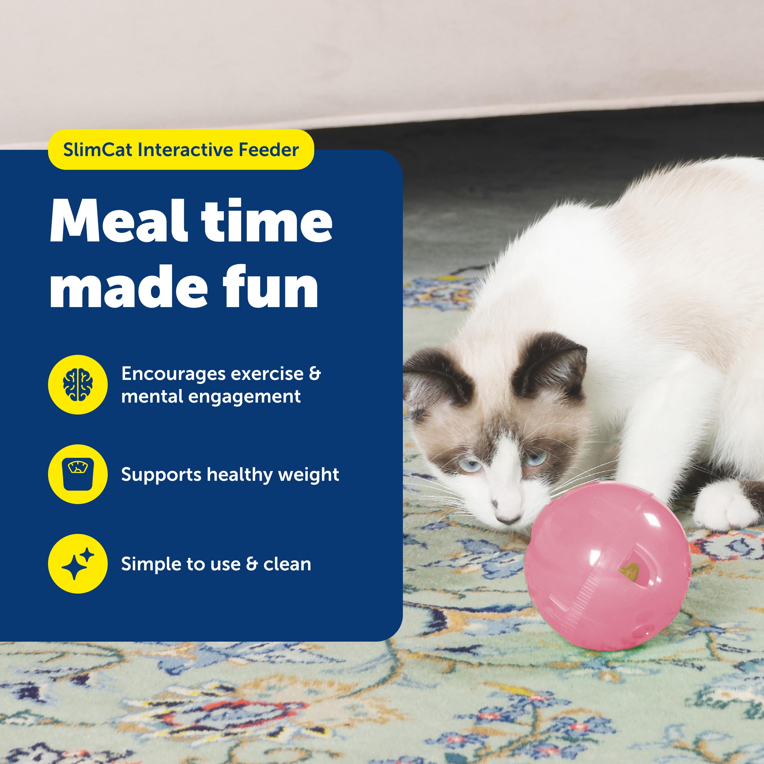 PetSafe SlimCat Interactive Feeder Ball - Adjustable Portion Control for Cats | Pink | Medium