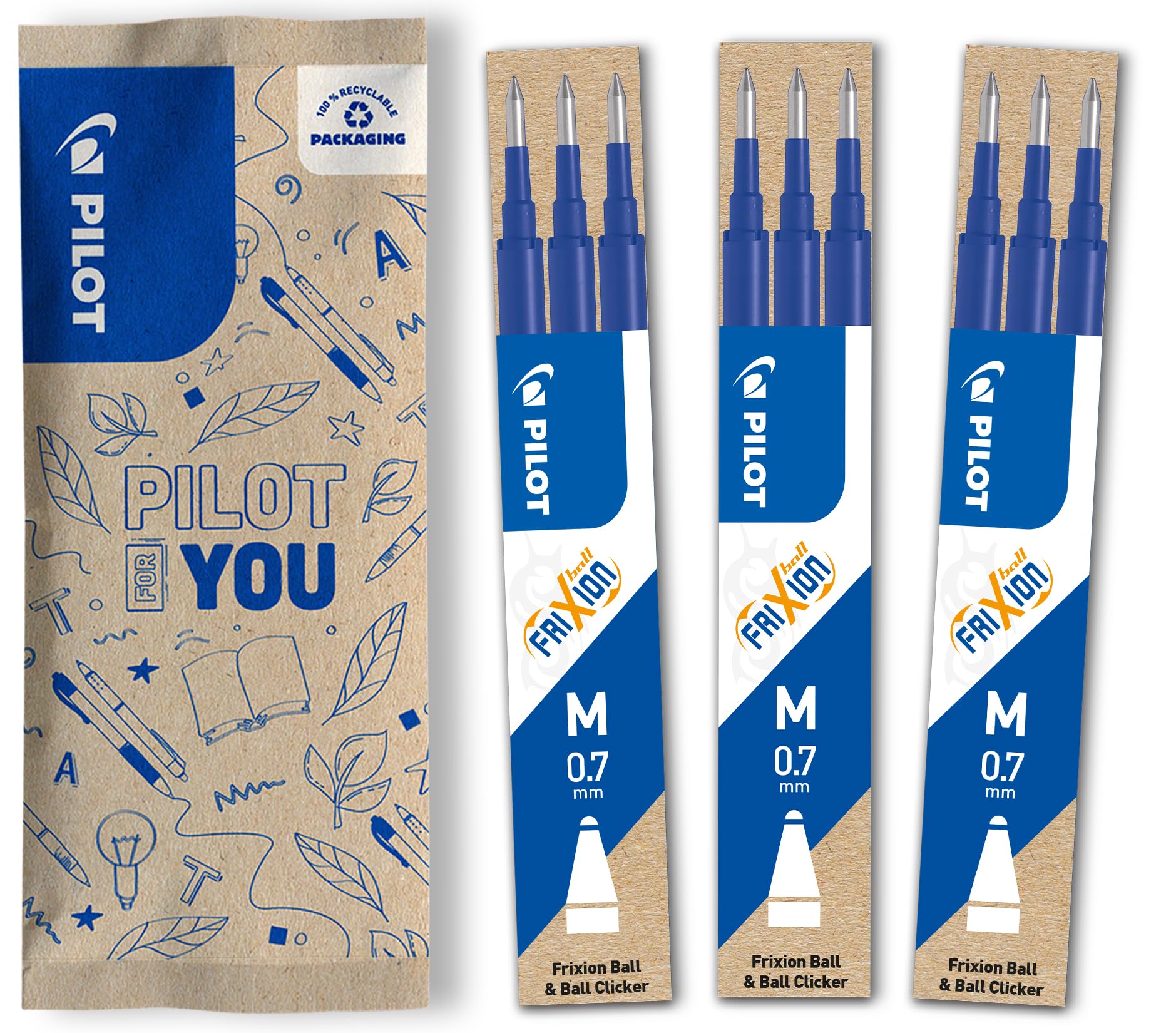PILOT FriXion Erasable Rollerball Pen Refill - 0.7mm Tip, 0.4mm Line, Blue Ink | 9 Count 1
