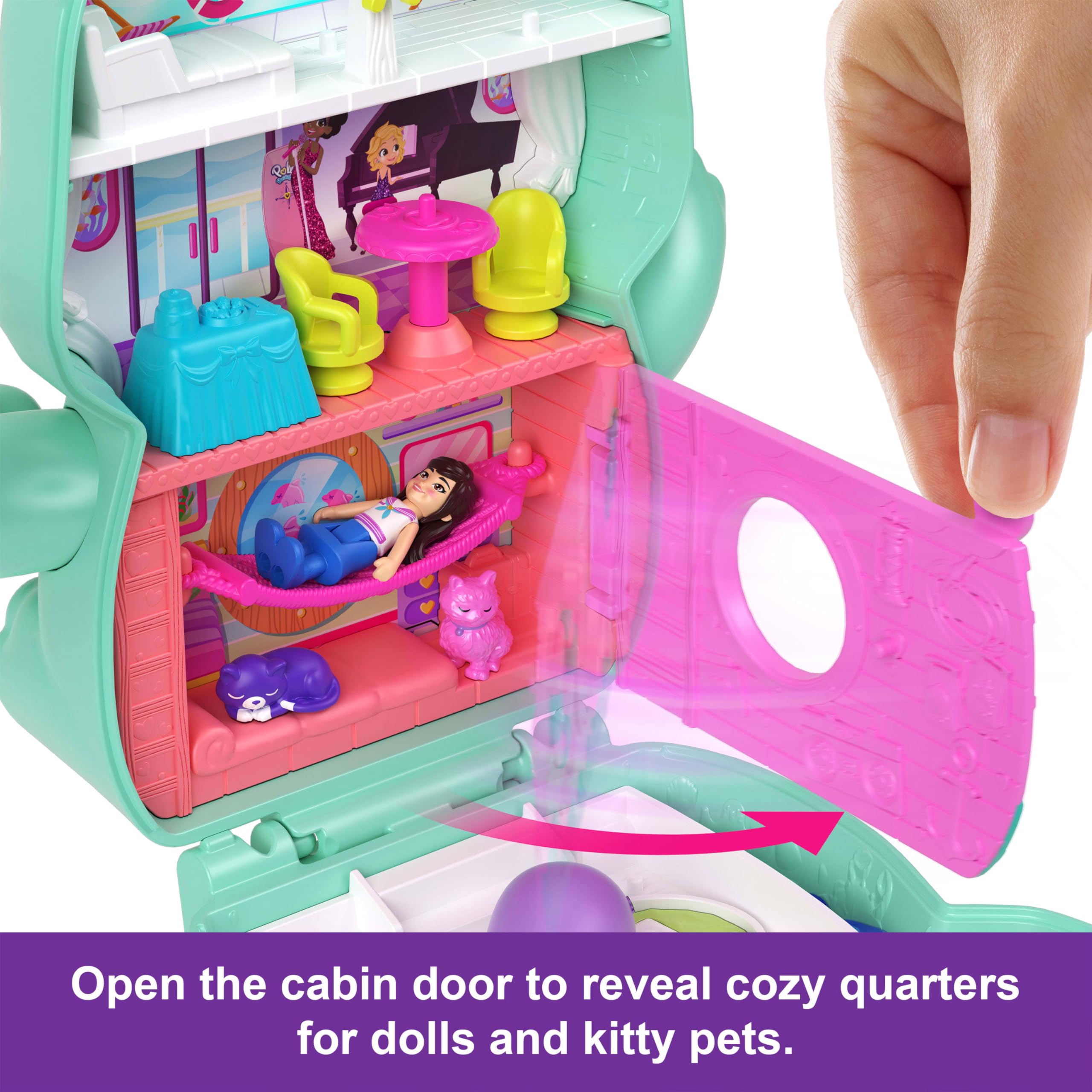 Polly Pocket Set Sail Kitty Compact Playset - Micro Doll with 10 Accessories & 2 Pet Cats, Ages 4+ 4