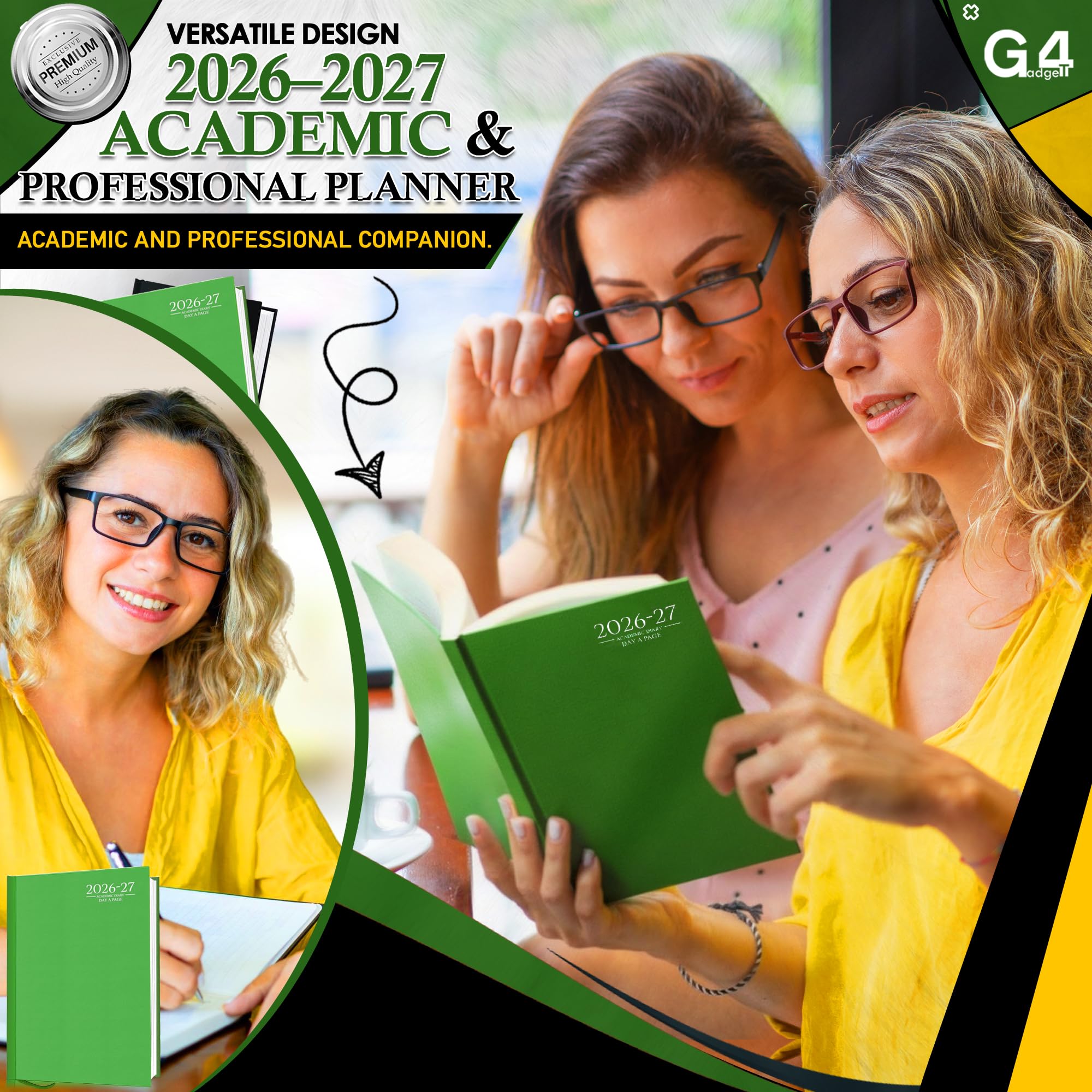 G4GADGET 2026-2027 Academic Diary | A5 Day A Page | Lime Green Hardback 3