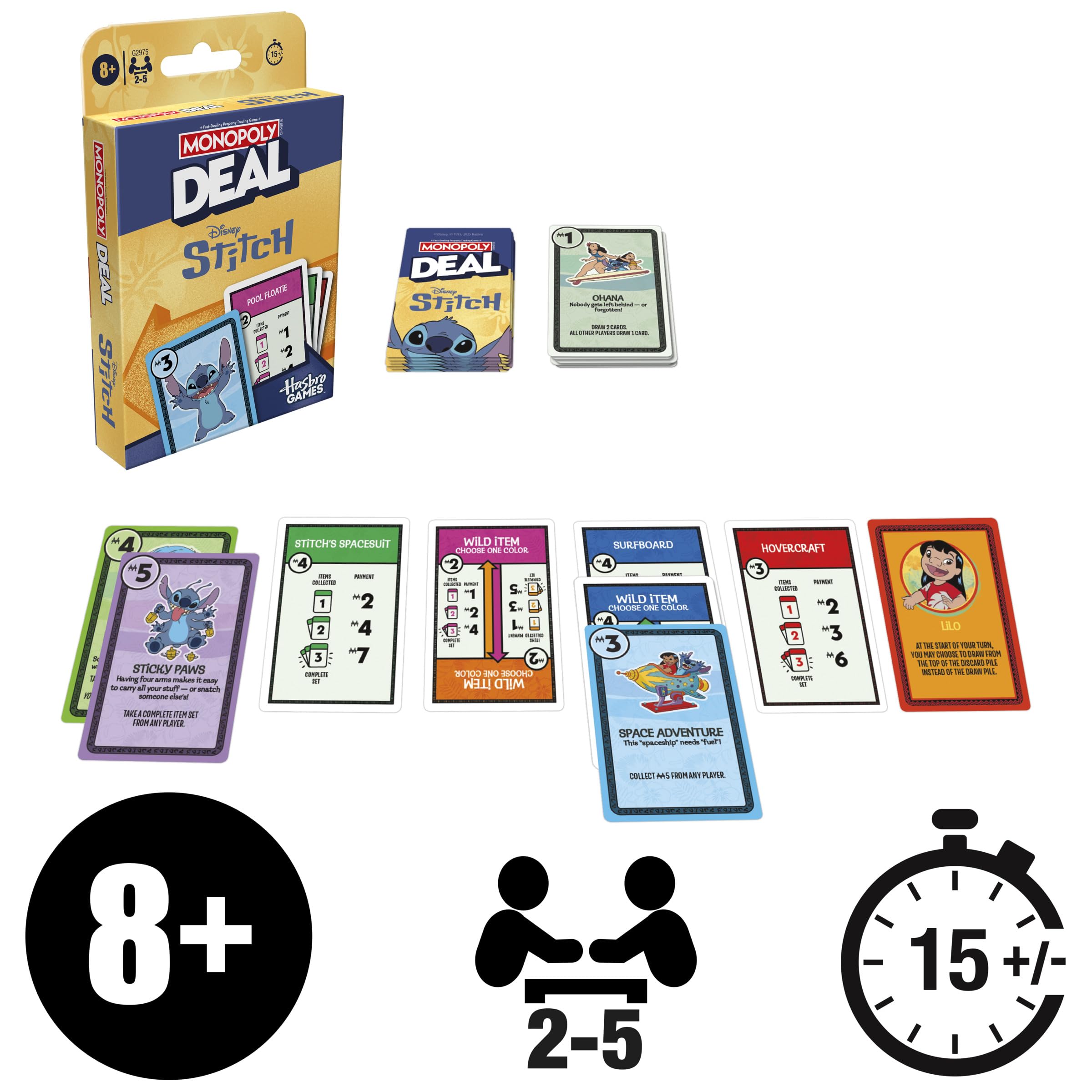 Monopoly Brand Disney Stitch Edition Card Game | 2-5 Players | Ages 8+